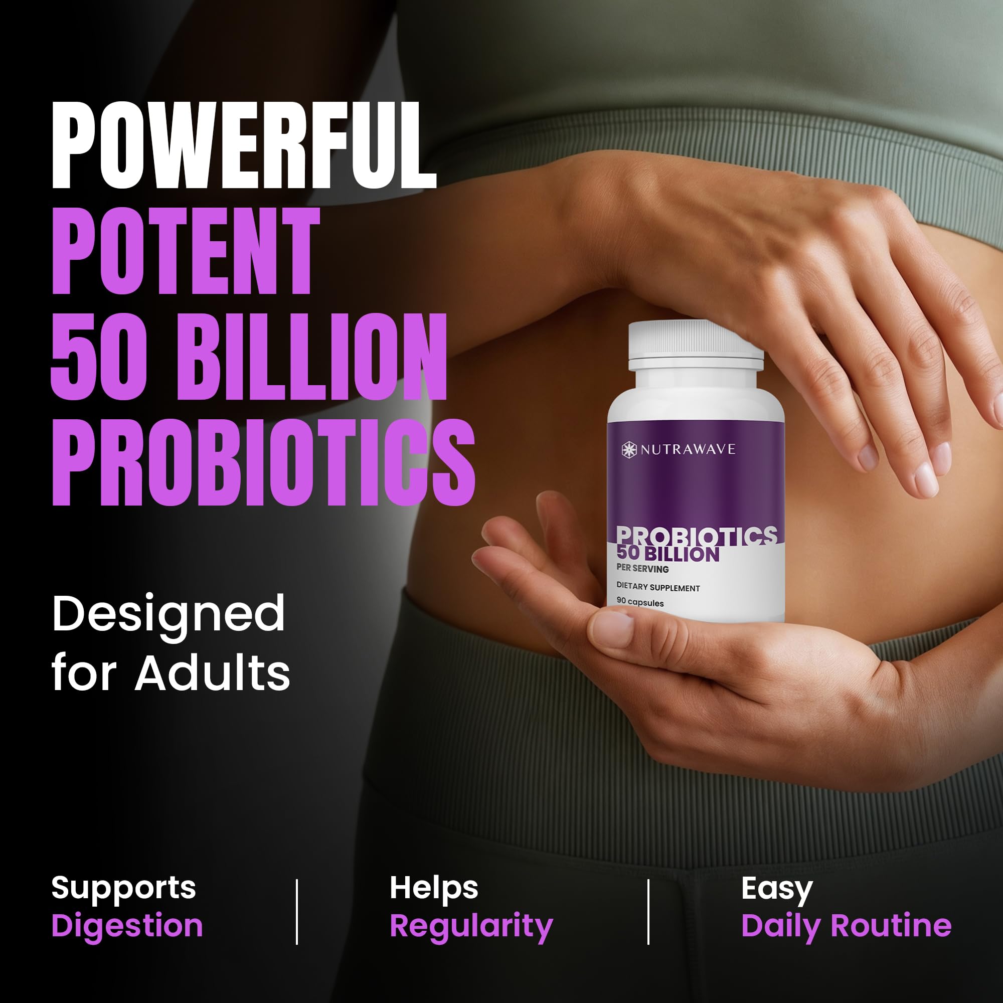 Nutrawave 50 Billion Probiotics for Women & Men, 15 Strains Active Culture. Relieves Bloating & Constipation, Improved Digestion & Gut Health Supplement, Vegan. 60 Powerful Small Capsules. Nutra WaveAu supplements