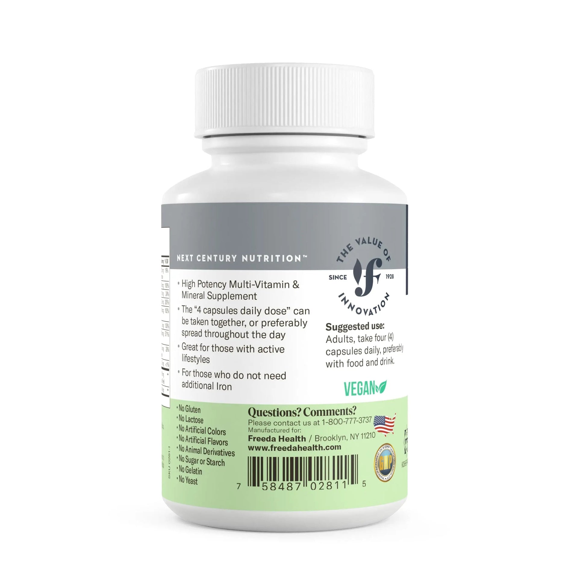 FREEDA Ultra Multivitamin Capsules – High-Potency Daily Supplement for Men & Women – Iron-Free – 120 Count – Kosher Certified FREEDAAu supplements