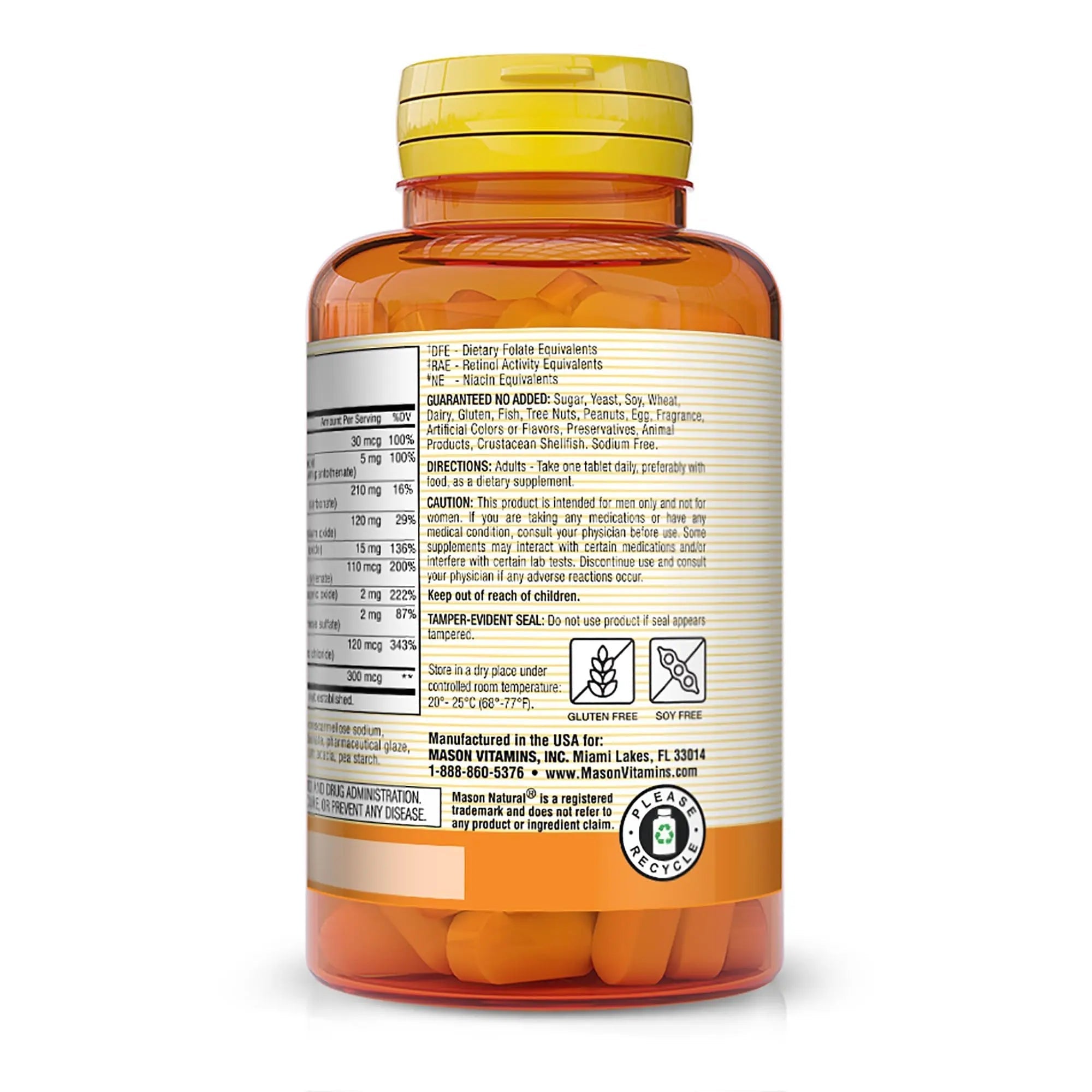 MASON NATURAL, Mens Daily Formula Equivalent to One a Day Mens Brand Tablets - 100 ea MASON NATURALAu supplements