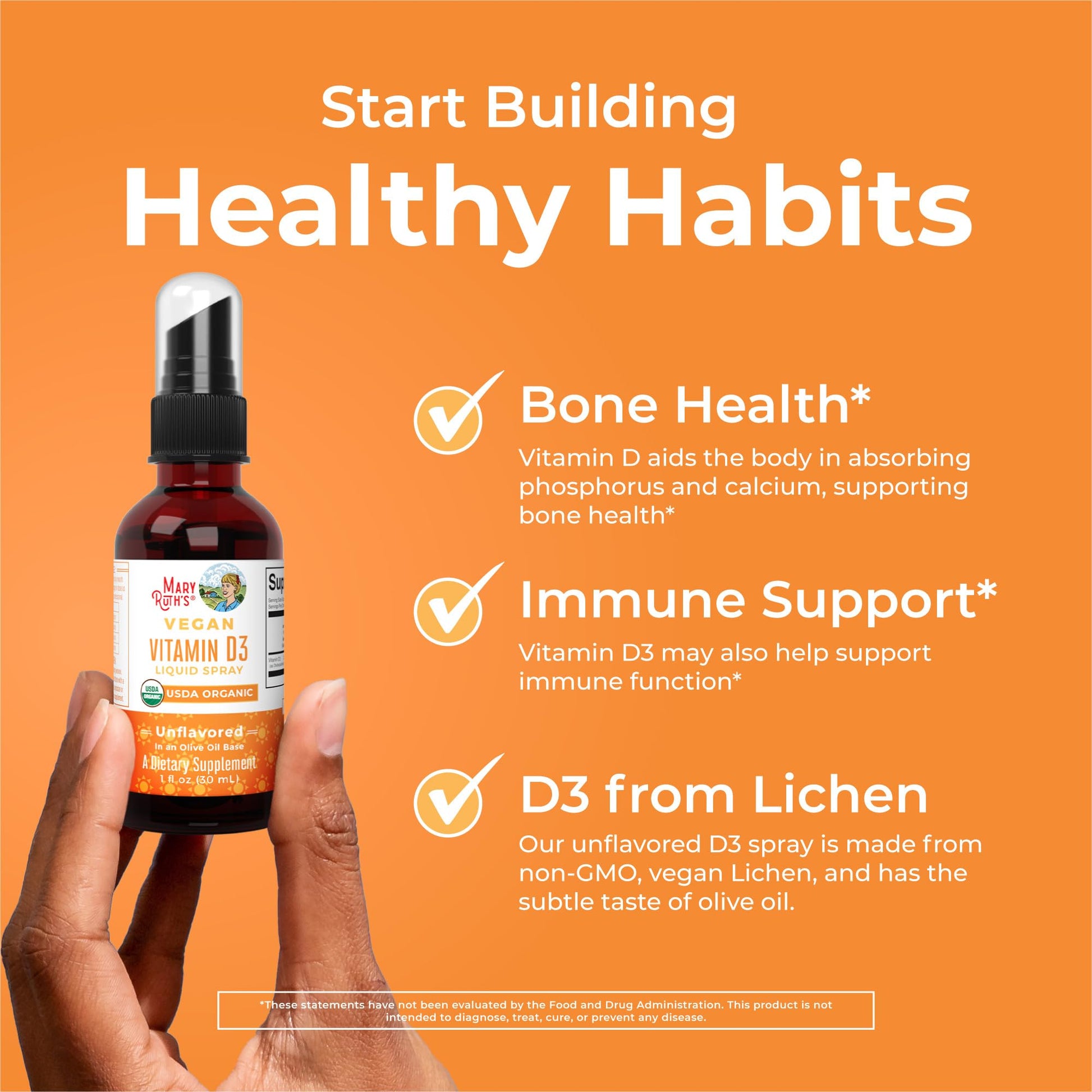 MaryRuth Organics Vitamin D USDA Organic | VIT D3 Liquid | Sugar Free | Liquid VIT D Spray Immune Support for Adults & Kids | Bone Health| Vegan | Gluten Free | Non-GMO | 30 Servings MARYRUTH'SUS supplements