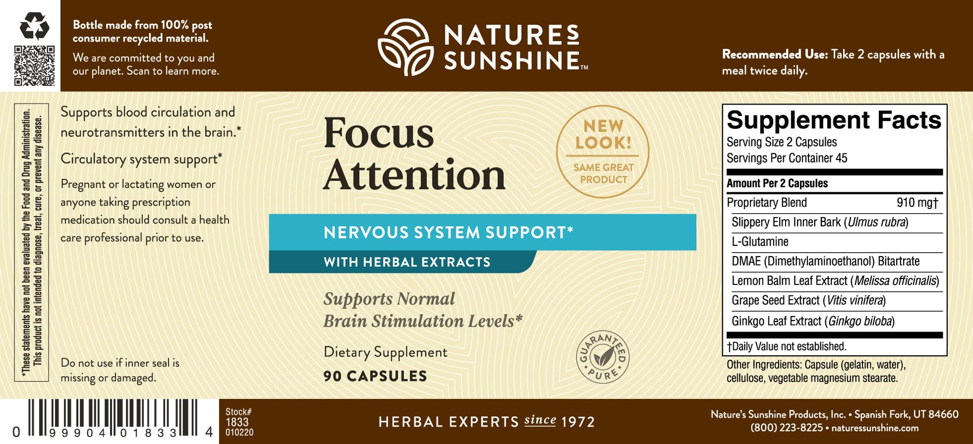 Nature's Sunshine Focus Attention, 90 Capsules, Provides Nutrients That Help Maintain Normal Brain-Stimulation Levels While Supporting Blood Circulation and Neurotransmitter Levels in The Brain Nature's SunshineAu supplements