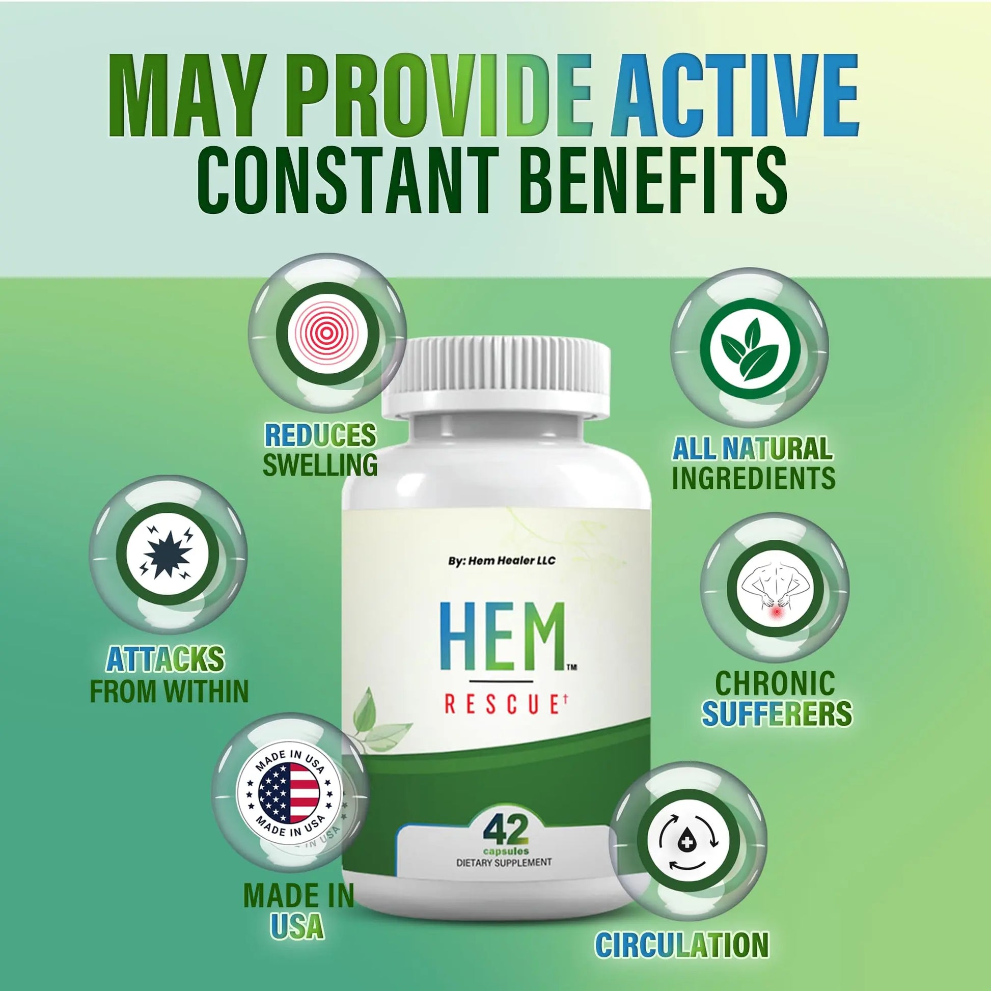 Hem Healer Hem Rescue Hemorrhoid Treatment Supplement - All Natural, Reduces Discomfort & Swelling, Boosts Blood Flow, Oral Botanical Blend, Made in USA - (1 Bottle Pack) Hem HealerAu supplements