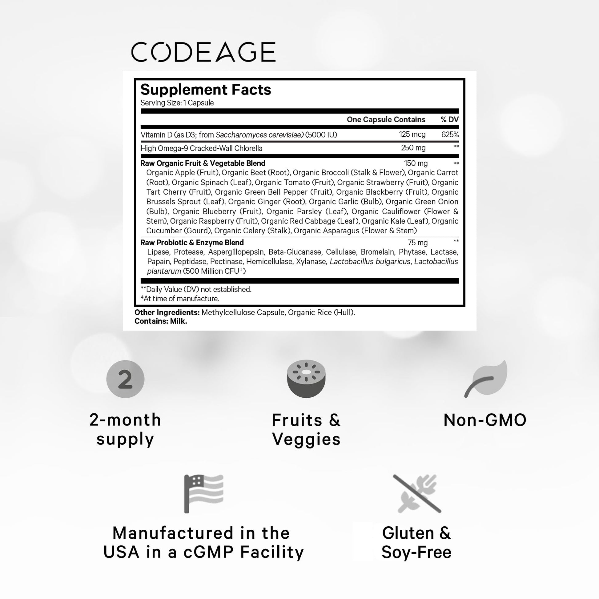 Codeage Raw Vitamin D3+ High Potency 5000 IU Supplement from Saccharomyces Cerevisiae - Raw Vitamin, Probiotics, Digestive Enzymes, Fruits & Greens - 2-Month Supply - 60 Capsules CodeageAu supplements