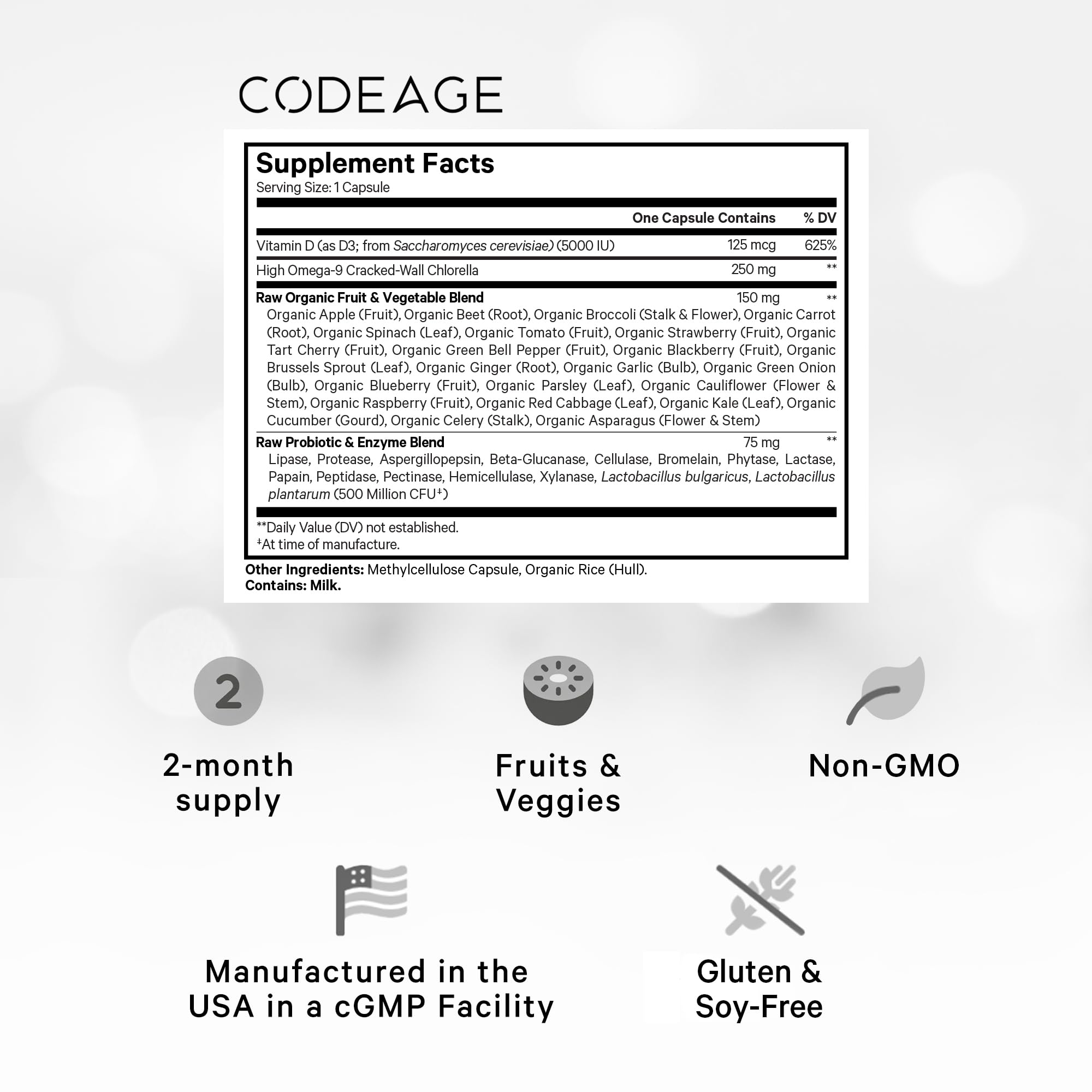 Codeage Raw Vitamin D3+ High Potency 5000 IU Supplement from Saccharomyces Cerevisiae - Raw Vitamin, Probiotics, Digestive Enzymes, Fruits & Greens - 2-Month Supply - 60 Capsules CodeageAu supplements