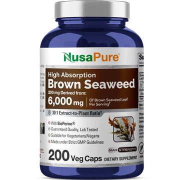 NusaPure Brown Seaweed 30:1 Extract, 200 mg Equivalent to 6,000 mg 200 Veggie Capsules - (Vegan, Non-GMO Bioperine) NusaPureAu supplements