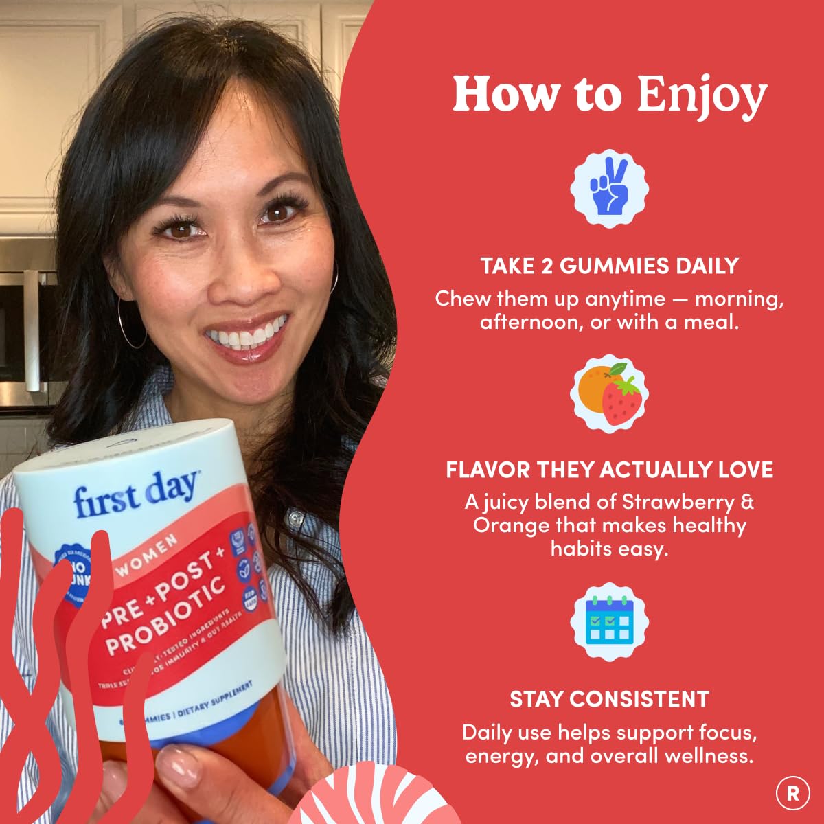 FIRST DAY Womens 3-in-1 Probiotic Gummies – Prebiotic + Probiotic + Postbiotic Supplement – Supports Digestive & Oral Health, Immune Function & Energy Levels – 30-Day Supply FIRST DAYAu supplements
