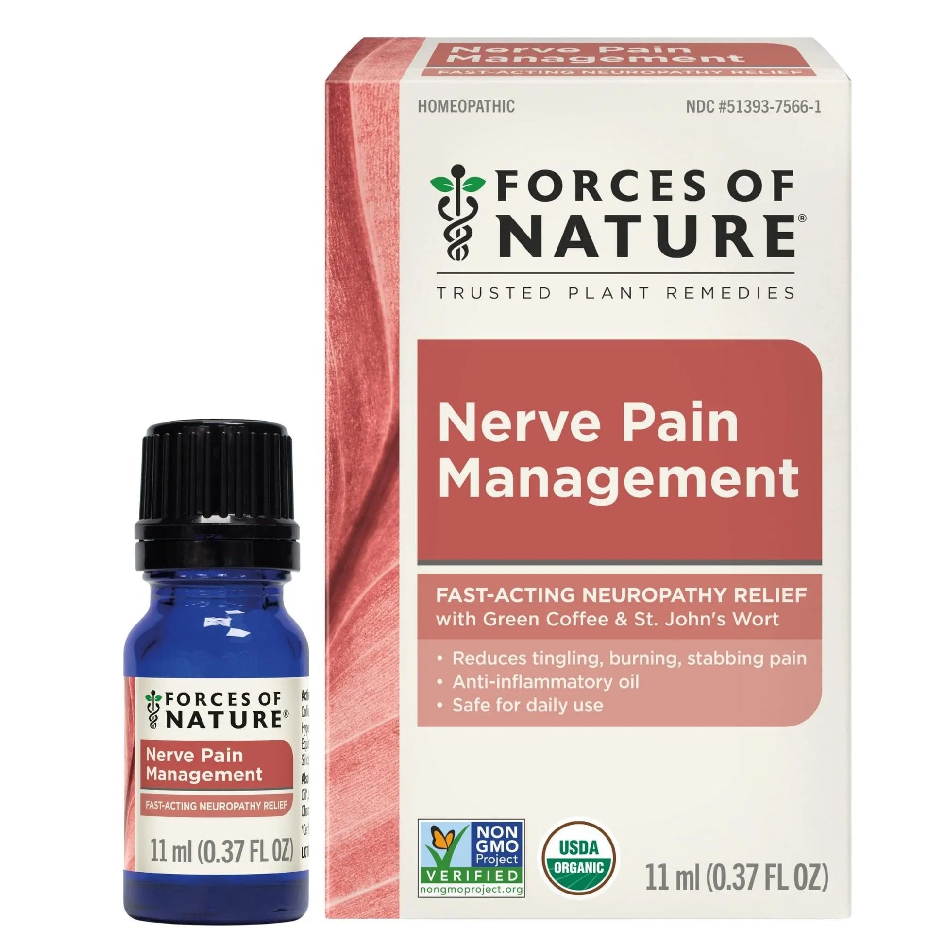 Forces of Nature Nerve Pain Management, Organic Topical Relief for Neuropathy & Nerve Discomfort, Homeopathic Medicine Supports Relief from Shooting Pains for Back, Hands, Legs and Feet, .37 fl oz Forces of NatureAu supplements