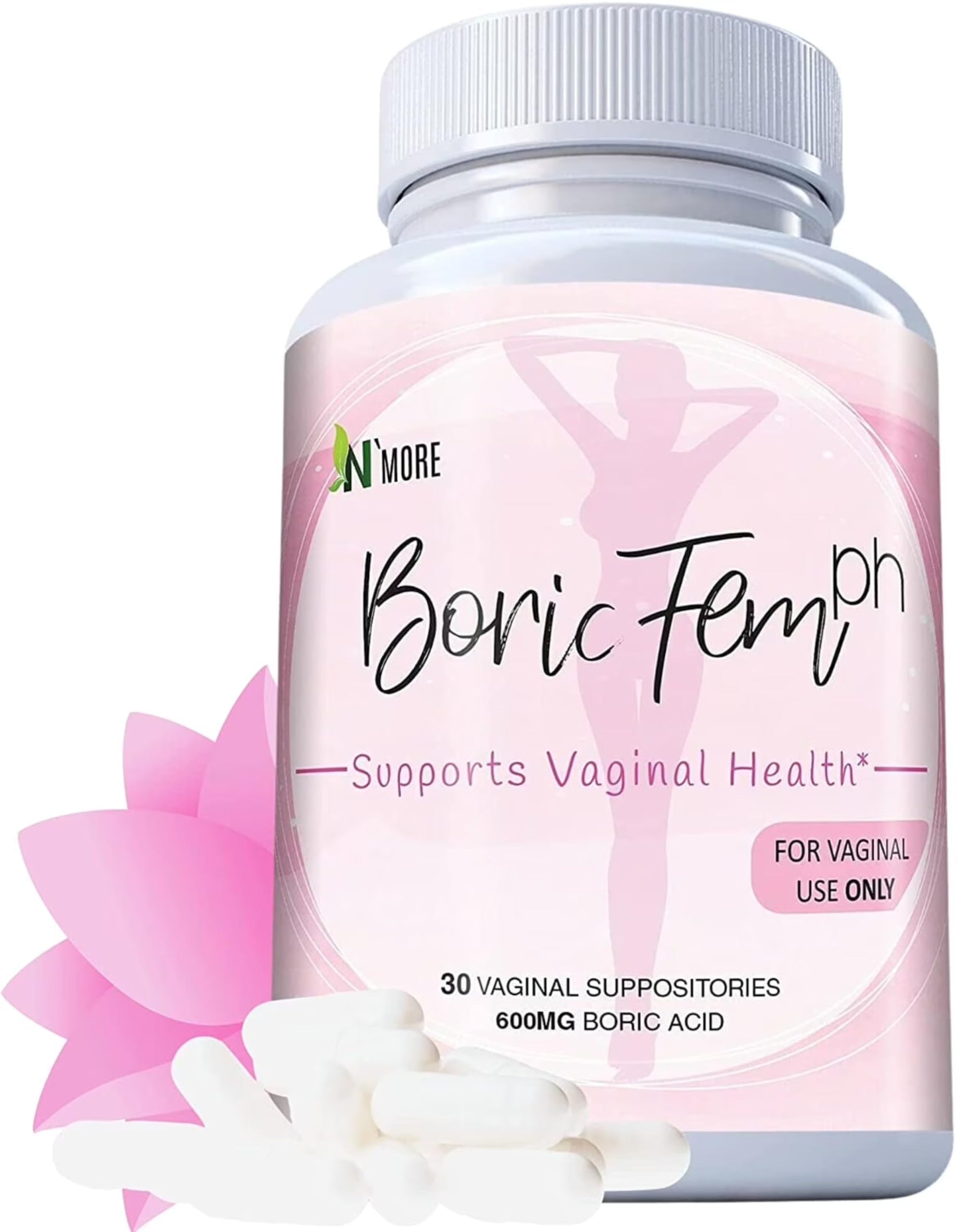 N'More Boric Acid Vaginal Suppositories- 100% Pure - Made in USA- Boricfem Vaginal Health Supplement- 30 Servings (Pack of 1) N'MoreUS supplements