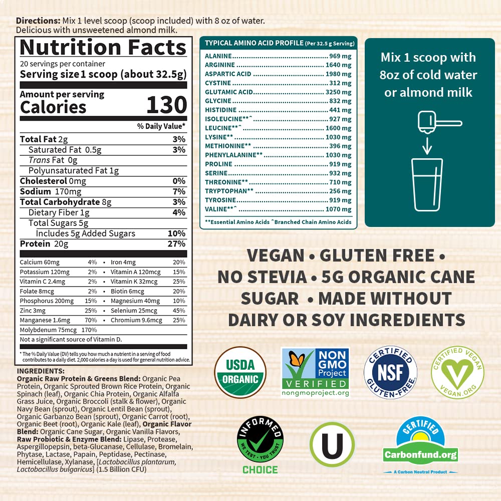 Garden of Life Raw Organic Protein & Greens Lightly Sweet, Vegan Protein Powder Garden of LifeUS supplements