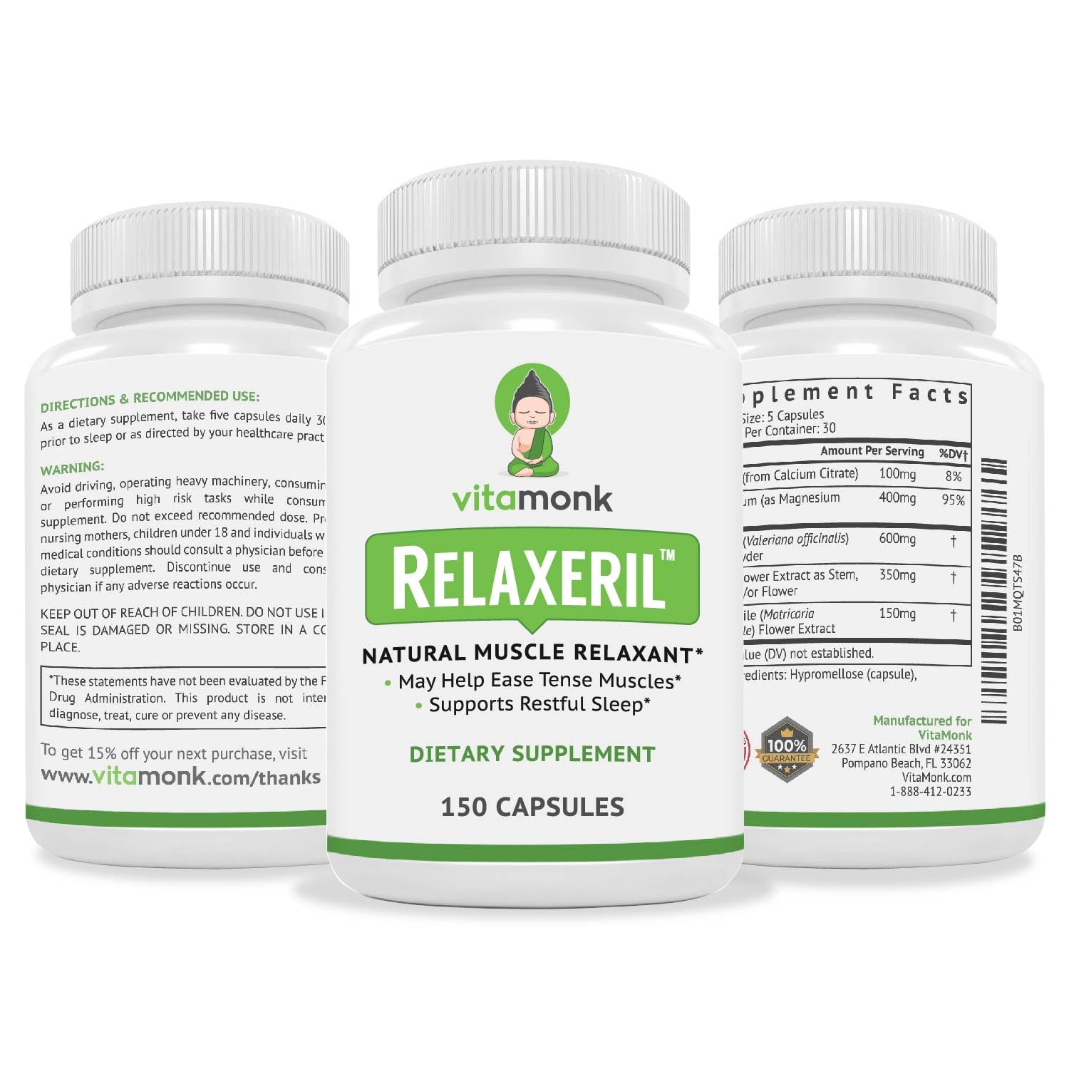 VitaMonk Relaxeril™ All-Natural Muscle Relaxer - Muscle Relaxer Supplement - Complete Muscle Relaxing Formula VitaMonkAu supplements