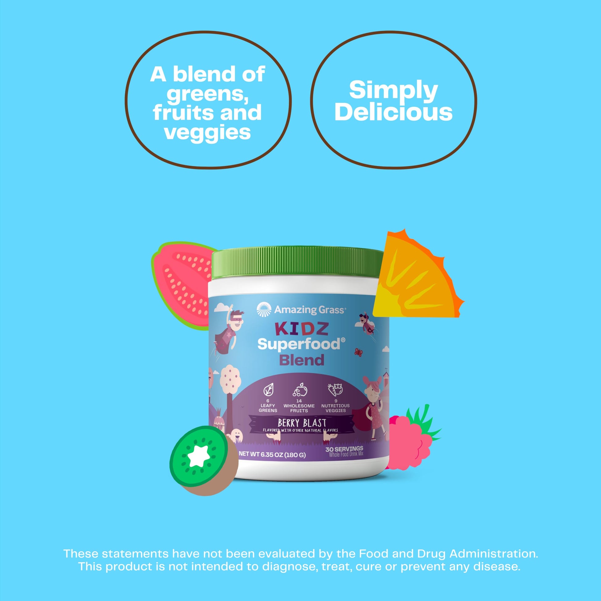 Amazing Grass Kidz Superfood: Organic Greens, Fruits, Veggies, Beet Root Powder & Probiotics for Healthy Kids, Berry Blast, 30 Servings Amazing GrassAu supplements
