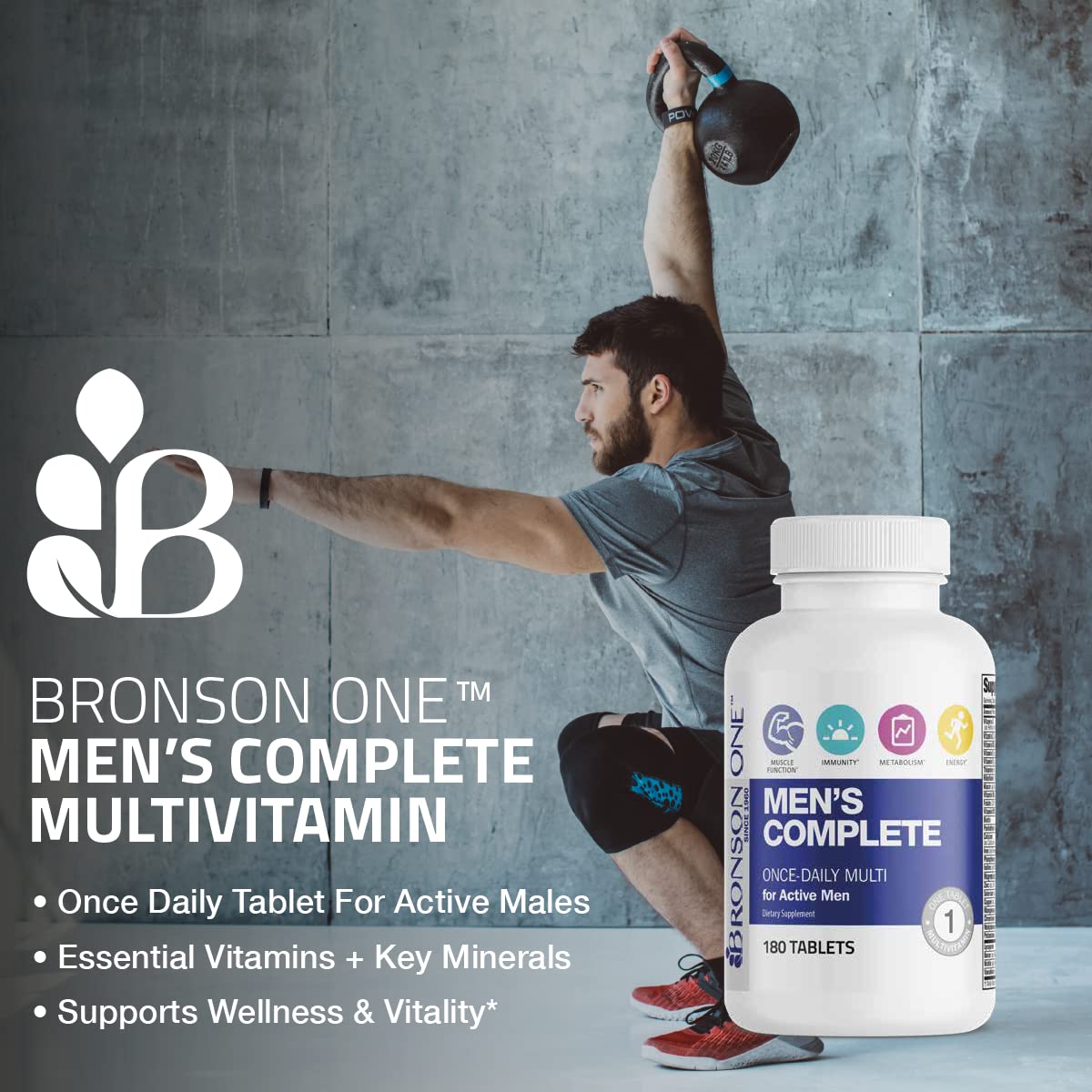 Bronson ONE Daily Men’s Complete Multivitamin Multimineral Once-Daily Multi for Active Men, 180 Tablets BronsonAu supplements