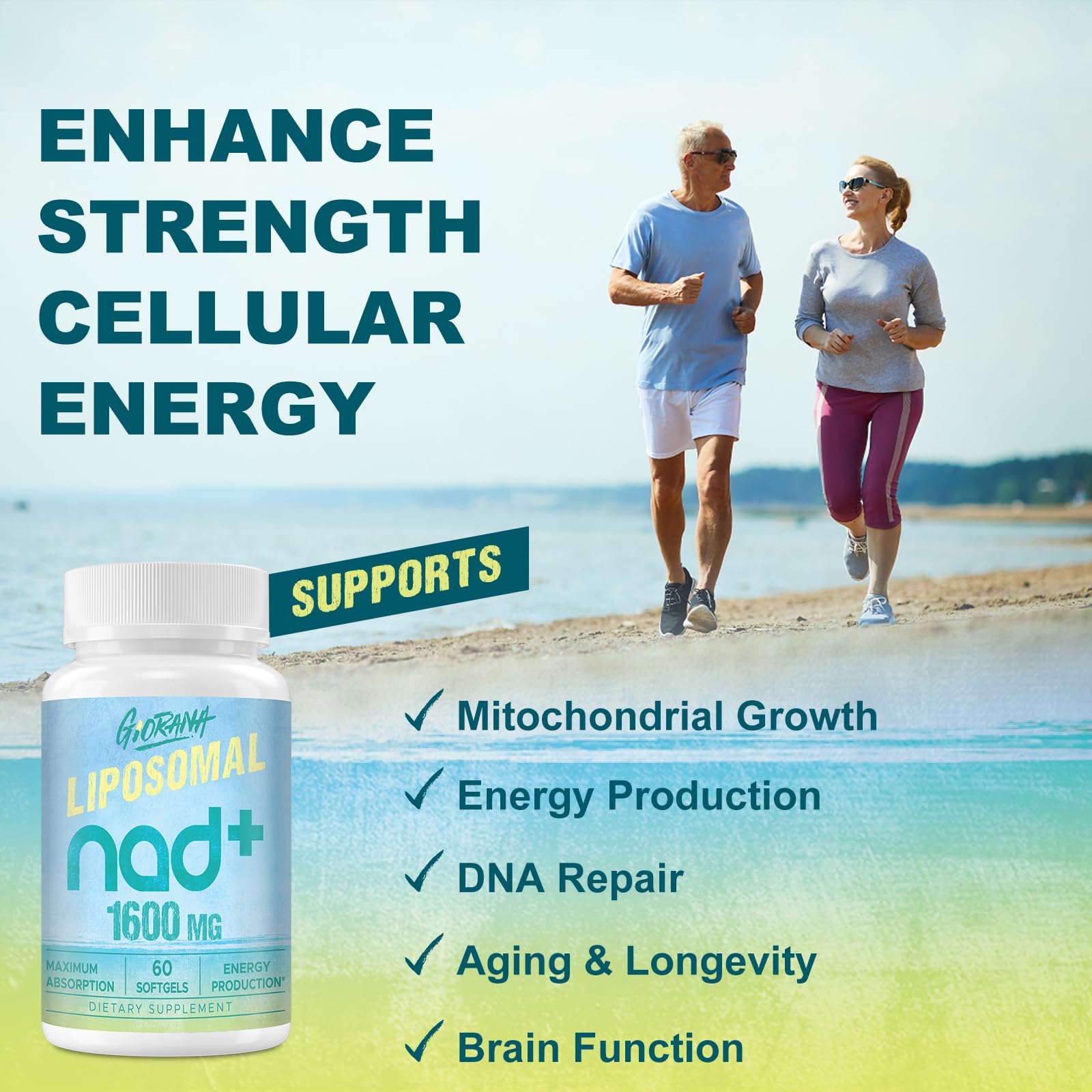 GIORANA 1600 MG Liposomal NAD+ Supplement, NAD+ Boosting Supplement, Superior Absorption, Vitamin B3 for Aging Defense, Longevity, Energy, Repair, Non-GMO, 60 Softgels GIORANAAu supplements