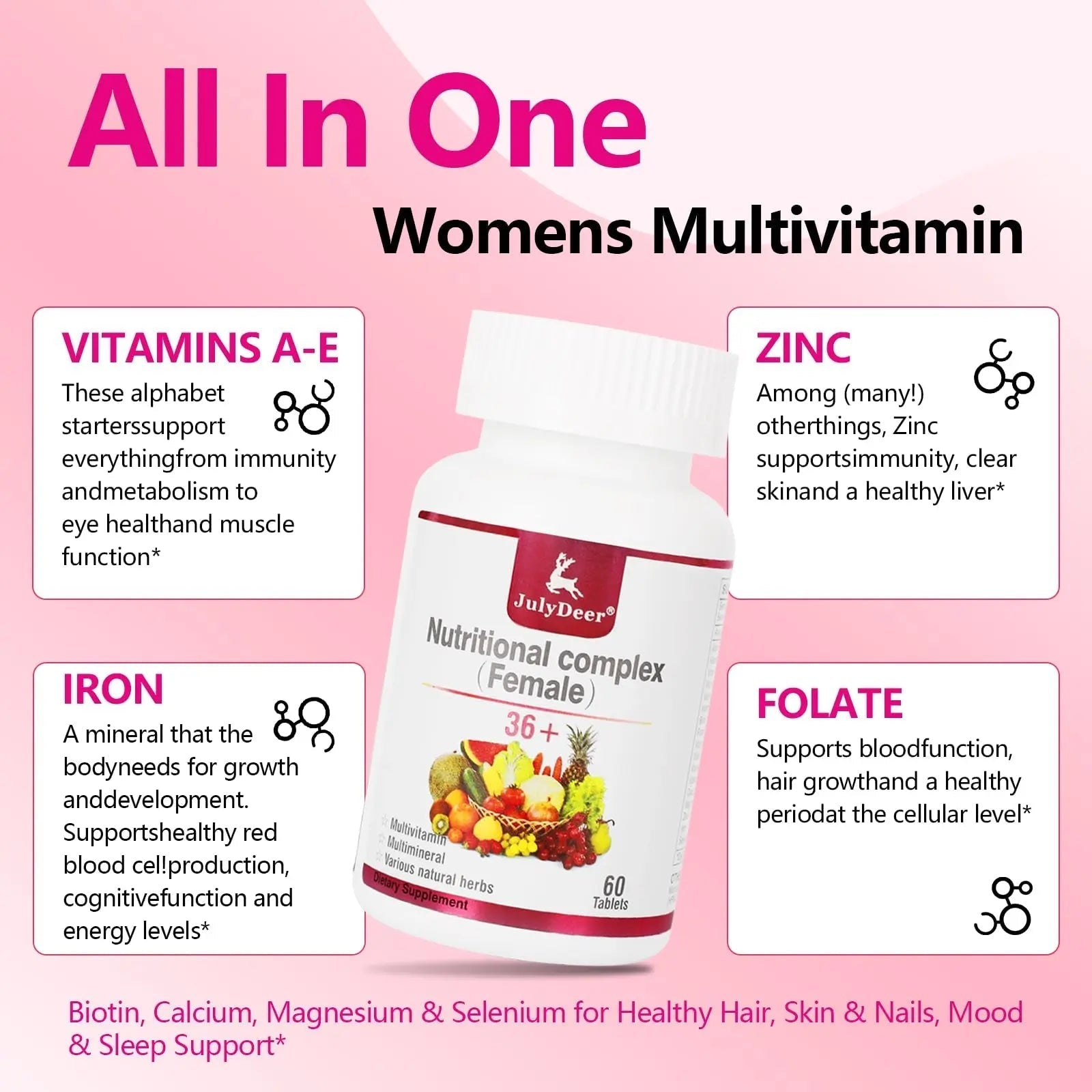 JulyDeer One Daily Tablet Multivitamin for Women - Complete Multimineral with Vitamin A, C, D, E and B-Complex, Zinc & More for Women's Immunity JulyDeerAu supplements