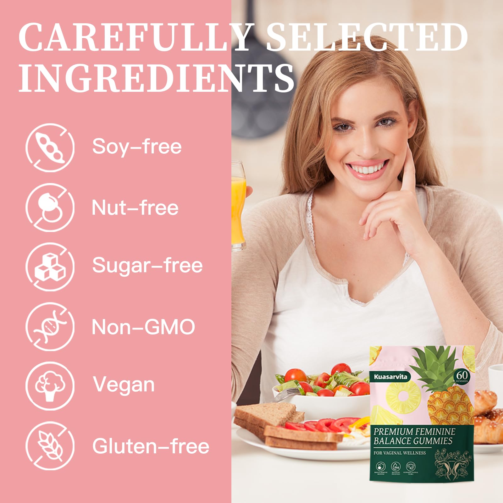 Premium Feminine Balance Gummies,Vital Vaginal Probiotics Source Feminine Gummies,Probiotic Gummies for Prenatal & Postnatal Women - Probiotics for Digestion, pH Balance, Gut Health, Immune Support KuasarvitaAu supplements