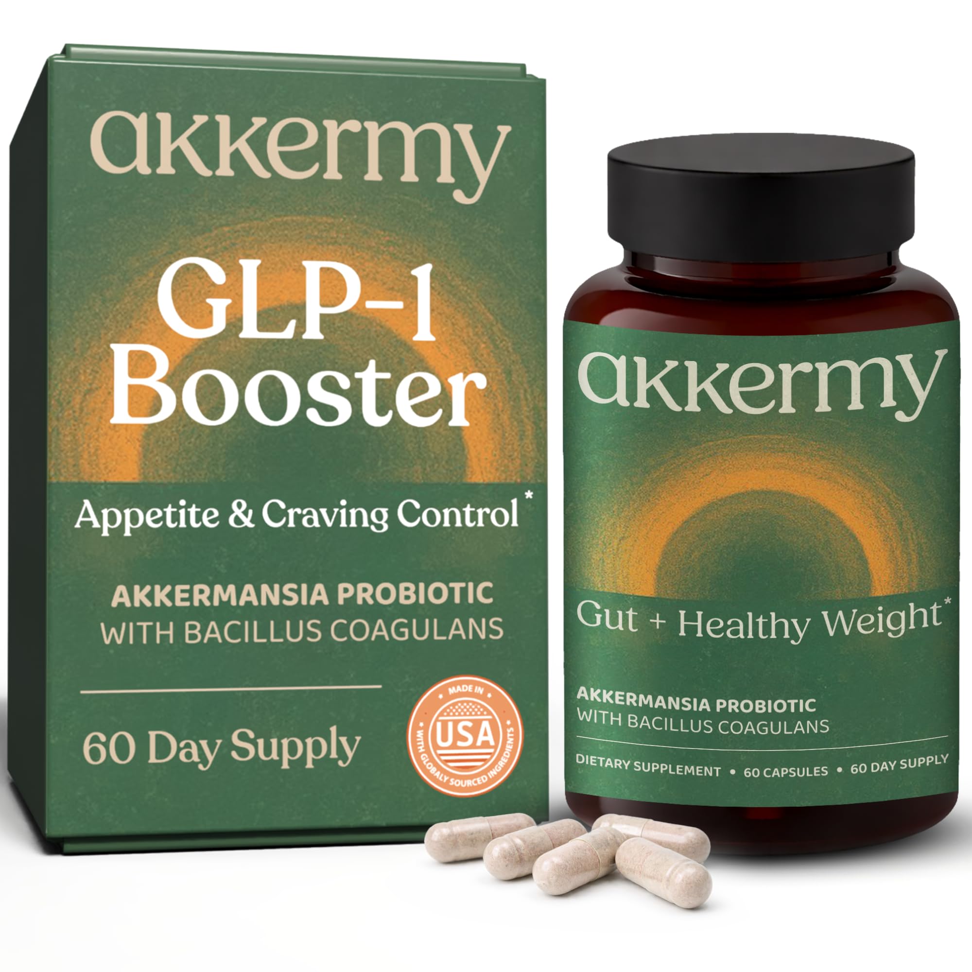Akkermansia Probiotic for Appetite Suppressant & Craving Control | Increases GLP-1 for Weight Loss | 60 Day Supply | Made in USA | Bacillus Coagulans, B2, D3 & Chromium | SIBO Friendly, Vegan AkkermyAu supplements