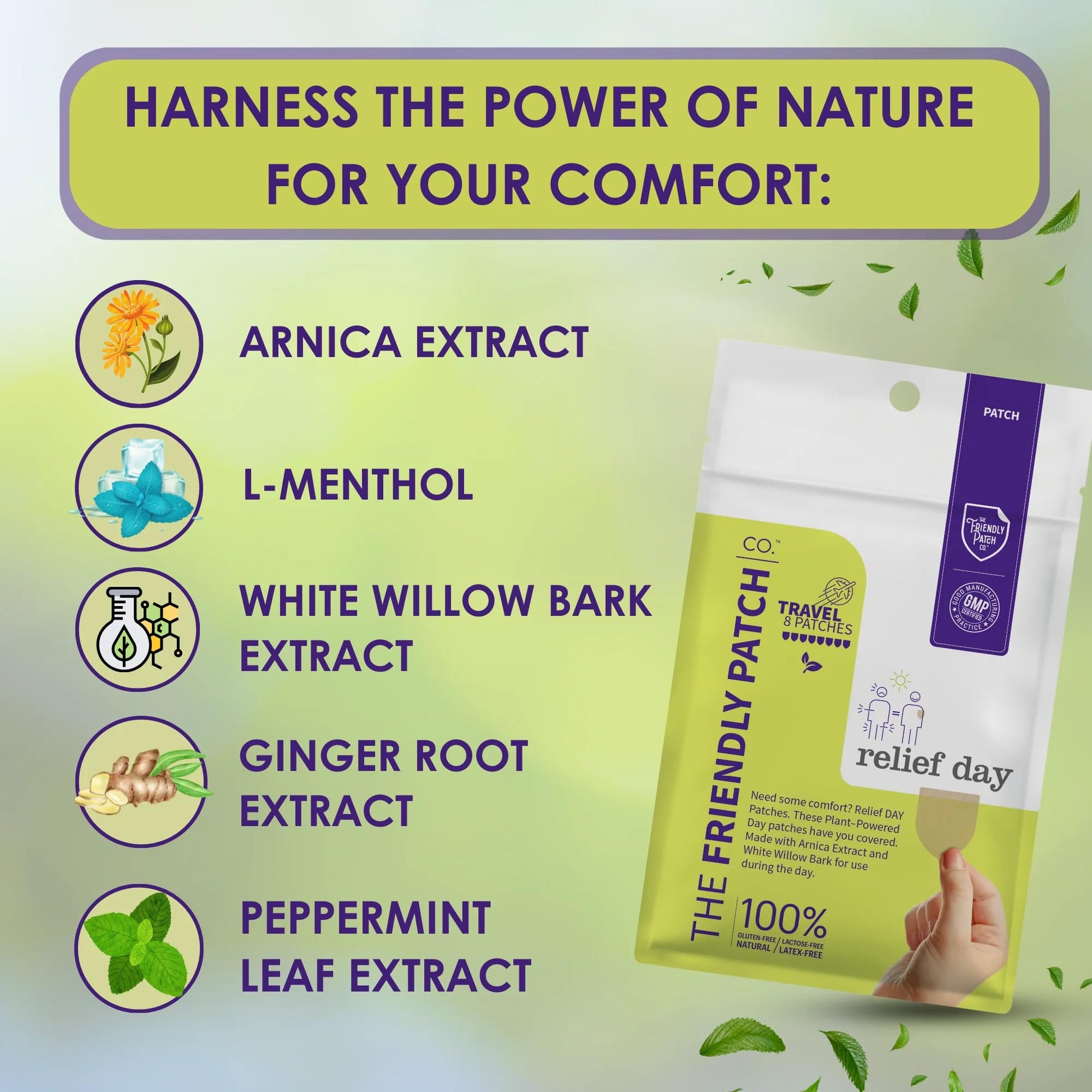 Relief Day Patch - Arnica, White Willow Bark, Saffron & Peppermint for Soreness and discomfort for Women and Men The Friendly Patch CO.Au supplements