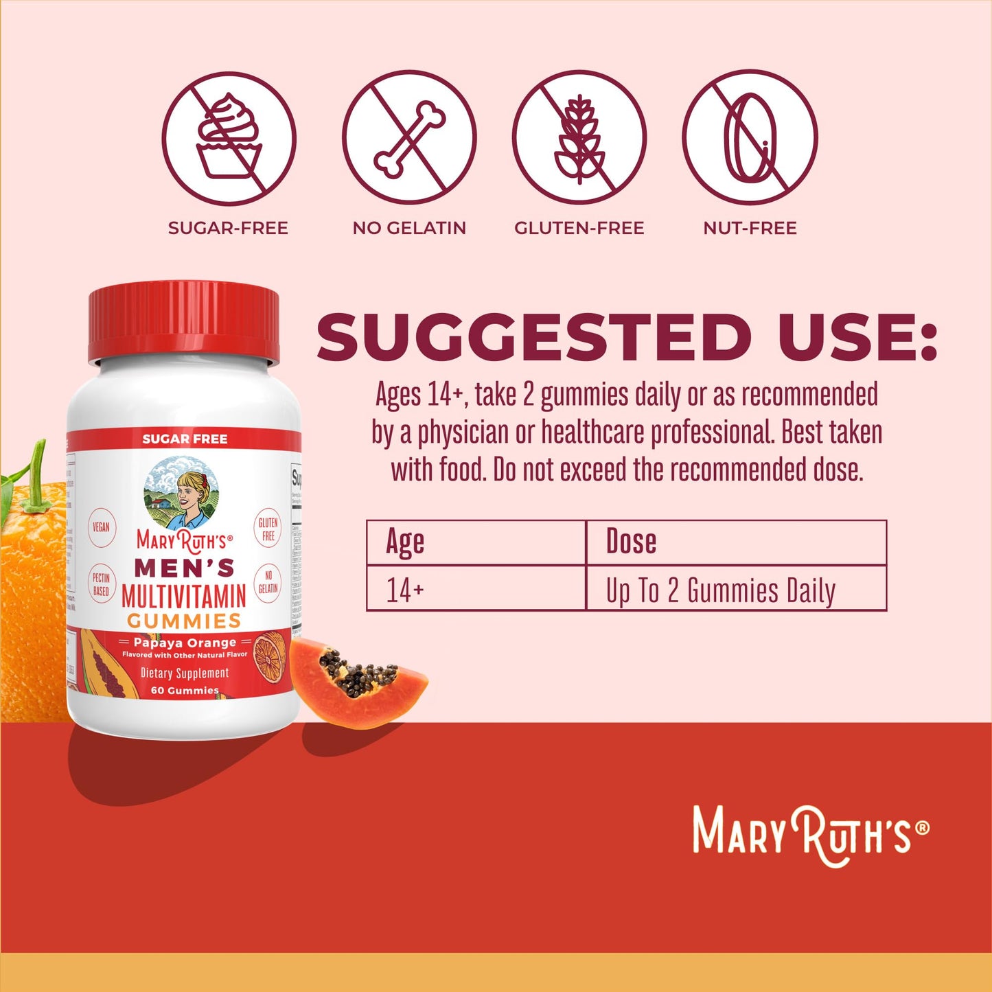 MaryRuth's Multivitamin Gummies for Men | Vitamin A, C, D, E, B6, B12, Biotin, Zinc | Energy Metabolism | Immunity | Bone Health | Cellular Health | Vegan | Non-GMO | Gluten & Sugar Free | 60 Count MARYRUTH'SUS supplements