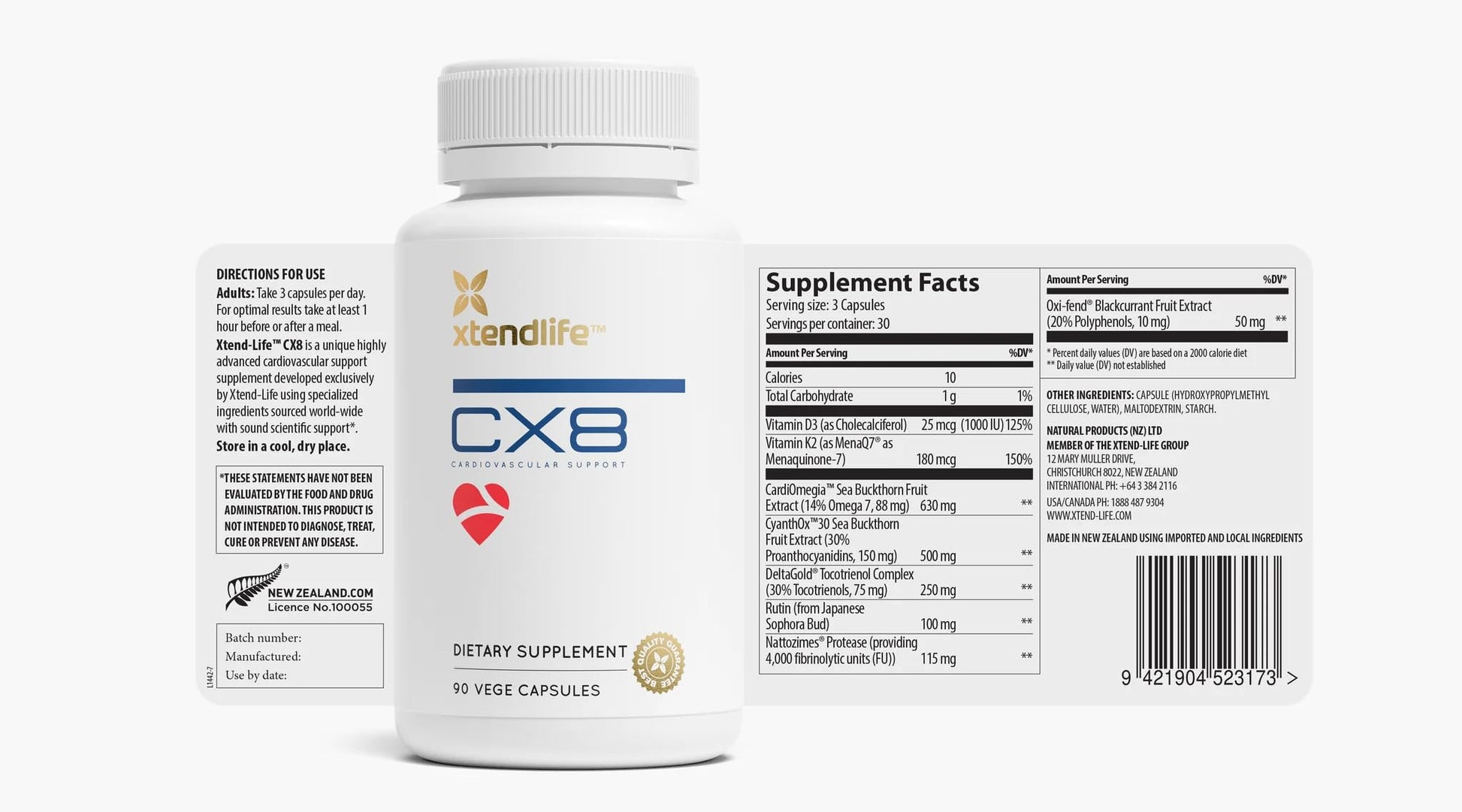 Xtendlife CX8 Heart Health Supplement for Cardiovascular Support, Circulation, and Arterial Health - with Vitamin K2 MK7, D3, Tocotrienols, and Sea Buckthorn-30 Day Supply XtendlifeAu supplements