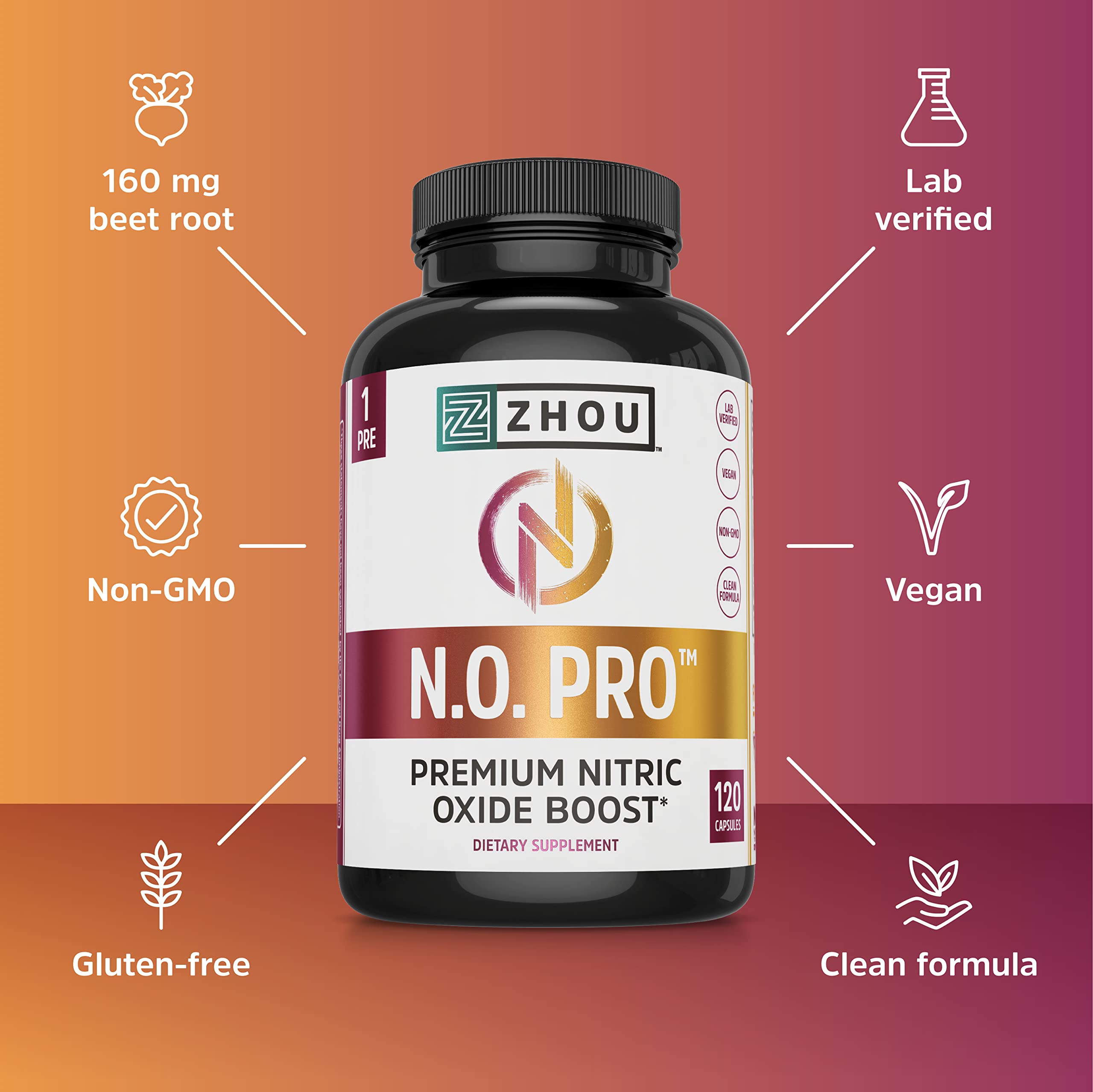 Zhou Nitric Oxide with L Arginine, Citrulline Malate, AAKG and Beet Root | Powerful N.O. Zhou NutritionAu supplements