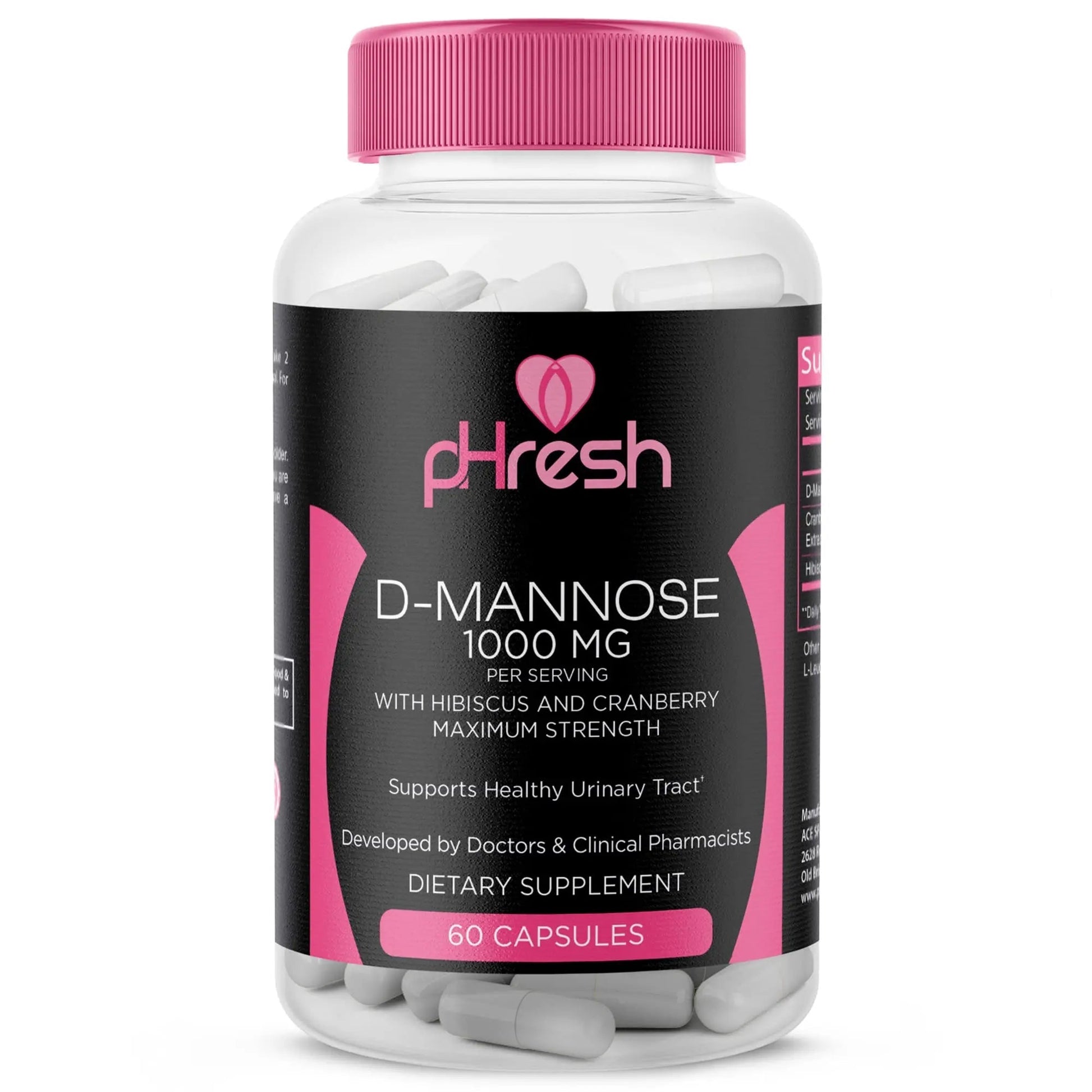 ACE NUTRITION pHresh D-Mannose with Cranberry Capsules for Women and Men, Maximum Strength 1000 mg Per Serving - Supports: Urinary Tract Health - Made in The USA ACE NUTRITIONAu supplements
