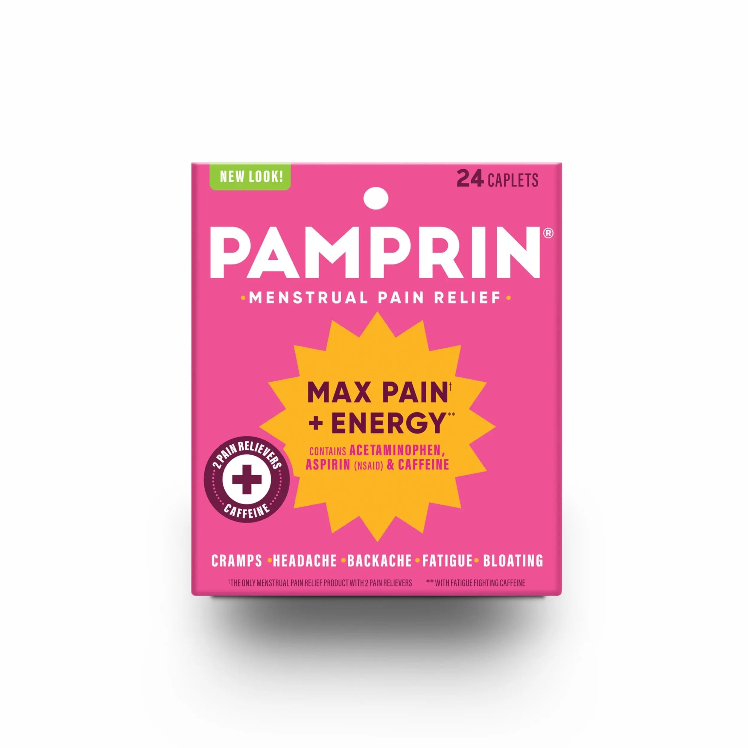 Pamprin Maximum Strength Max Pain and Energy Formula, Menstrual Period Symptoms Relief for Cramps, Bloating and Fatigue, 24 Caplets PamprinAu supplements
