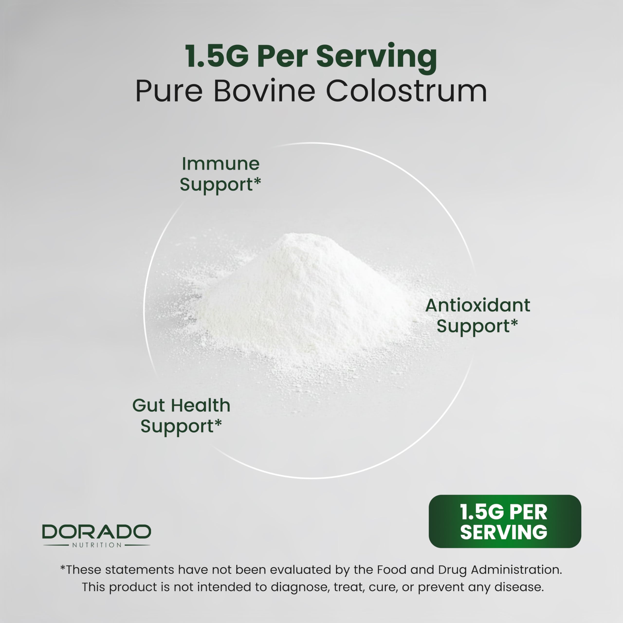 Colostrum Supplement Powder 90g (60 Servings of 1.5g Pure Bovine Colostrum Std. to Contain 20% IgG Immunoglobulins) Grass Fed Powder - No Fillers, Third Party Tested, Unflavored & Non-GMO DORADO NUTRITIONAu supplements