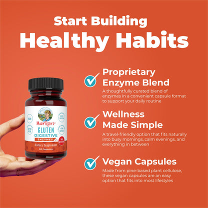 MaryRuth’s Gluten Digestive Enzymes | Up to 2 Month Supply | Proprietary Enzyme Blend | Vegan Pine-Based Capsules | Non-GMO | 60 Count MARYRUTH'SUS supplements
