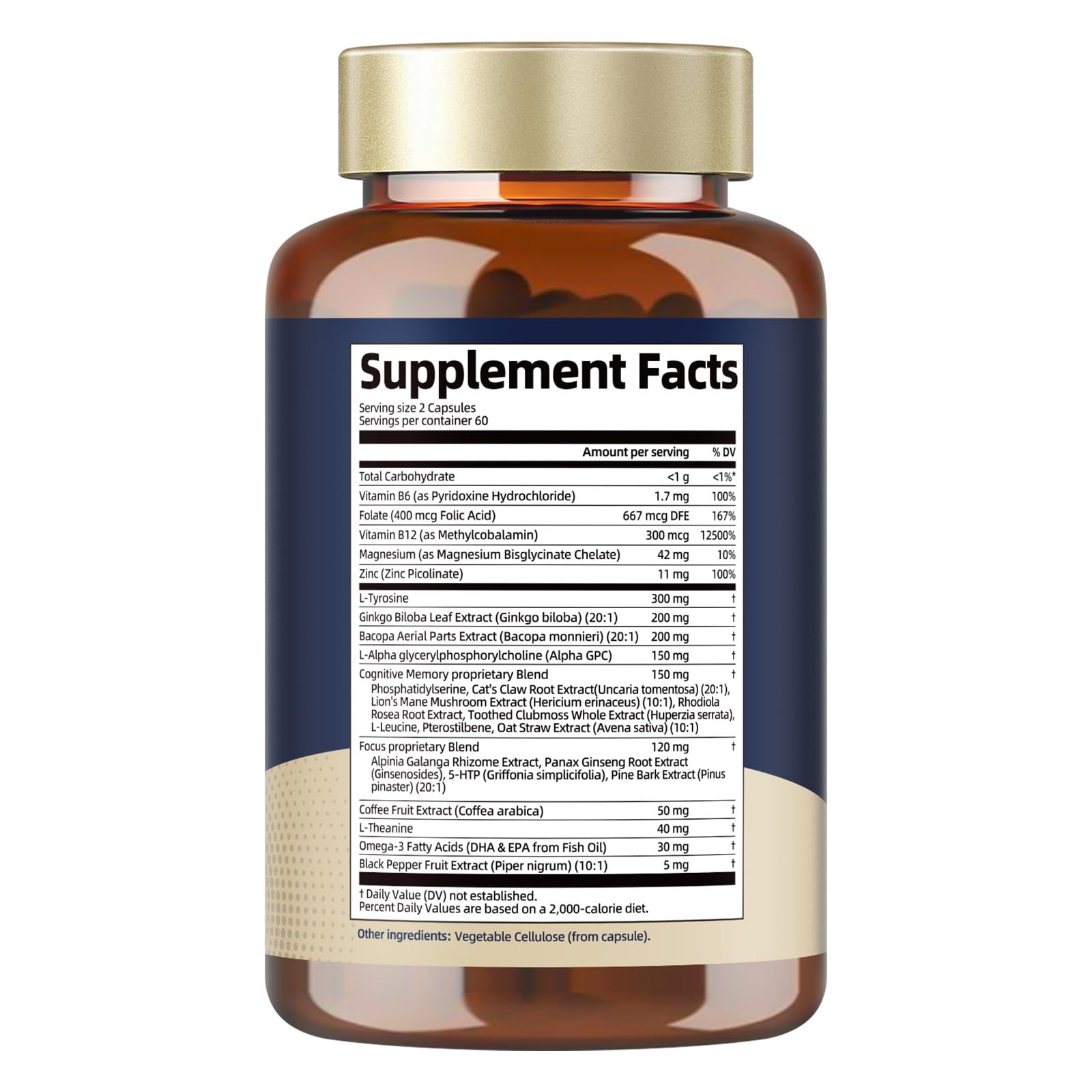 25 in 1 Brain Supplements for Memory and Focus & Neuro Health - Daily Brain Nootropic Cognitive Supplement with L-Tyrosine, Bacopa Monnieri, Ginkgo Biloba, Alpha GPC - Non-GMO, Gluten Free TotariaAu supplements
