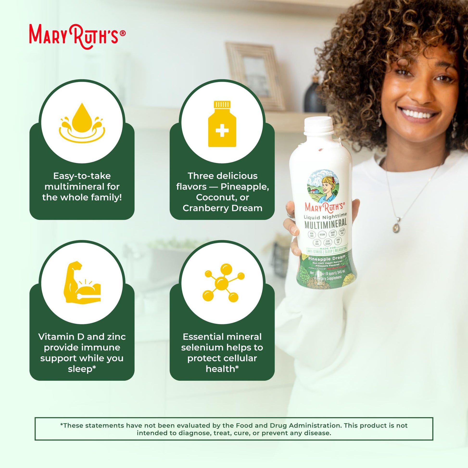 MaryRuth Organics Liquid Nighttime Multimineral | NO Melatonin | Magnesium Citrate | Calcium | Zinc | Vitamin D3| Available in 4 Flavors | Vegan | Sugar Free | Gluten Free | 32 Oz MARYRUTH'SUS supplements