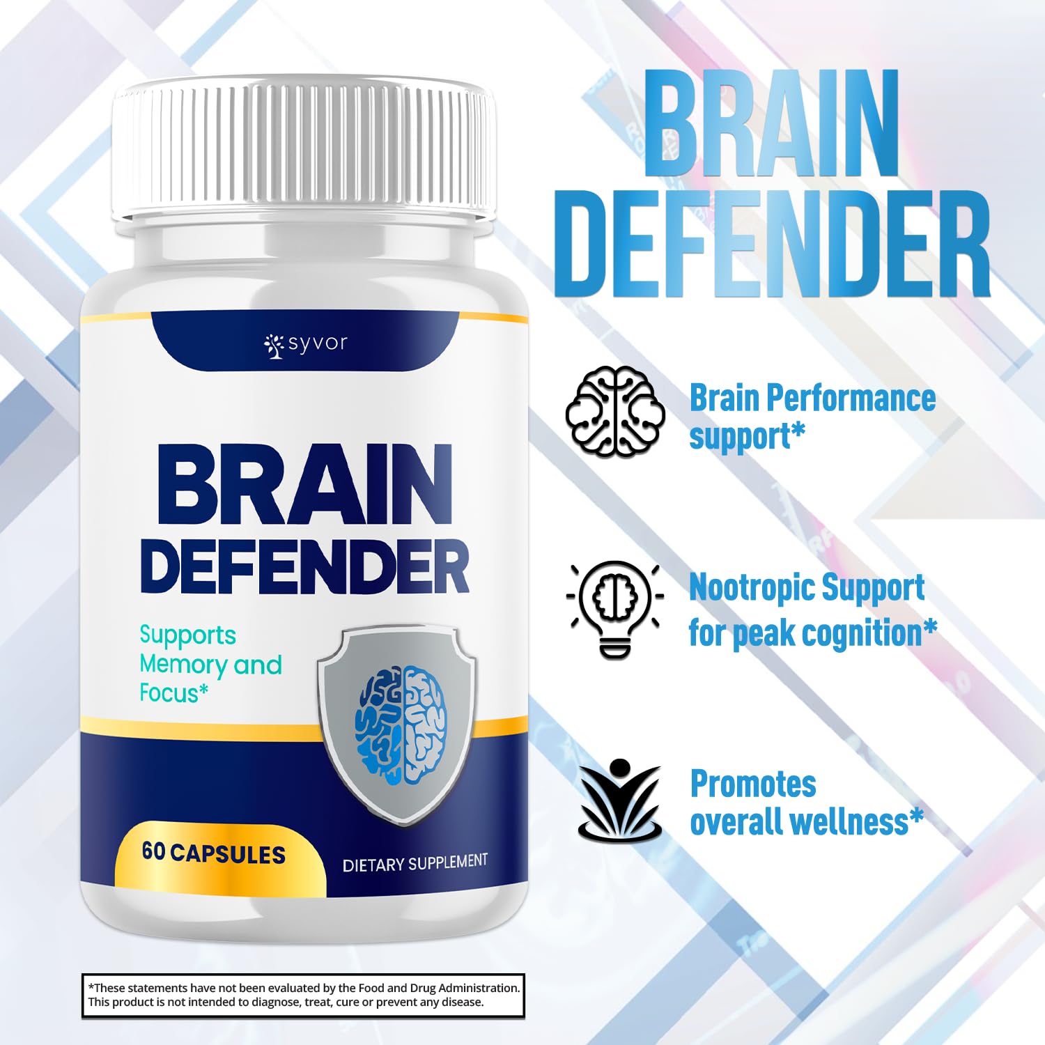 (2 Pack) Brain Defender Supplement Pills, Official Brain Defender Advanced Formula Nootropic Capsules, All Natural Health and Wellness Support Formula Maximum Strength Braindefender (120 Capsules) SyvorAu supplements