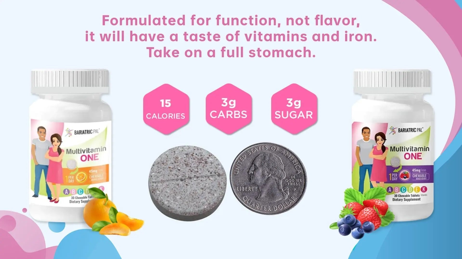 BariatricPal Multivitamin ONE 1 per Day! Bariatric Multivitamin Chewable with 45mg Iron - Mixed Berry (30 Count) BariatricPalAu supplements