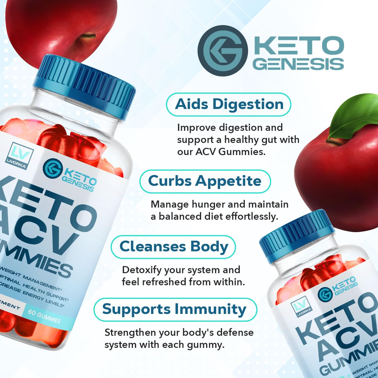 5 Pack - Keto Genesis Keto ACV Gummies Advanced Weight Loss, Genesis ACV, Genesis LIVORKAUS supplements