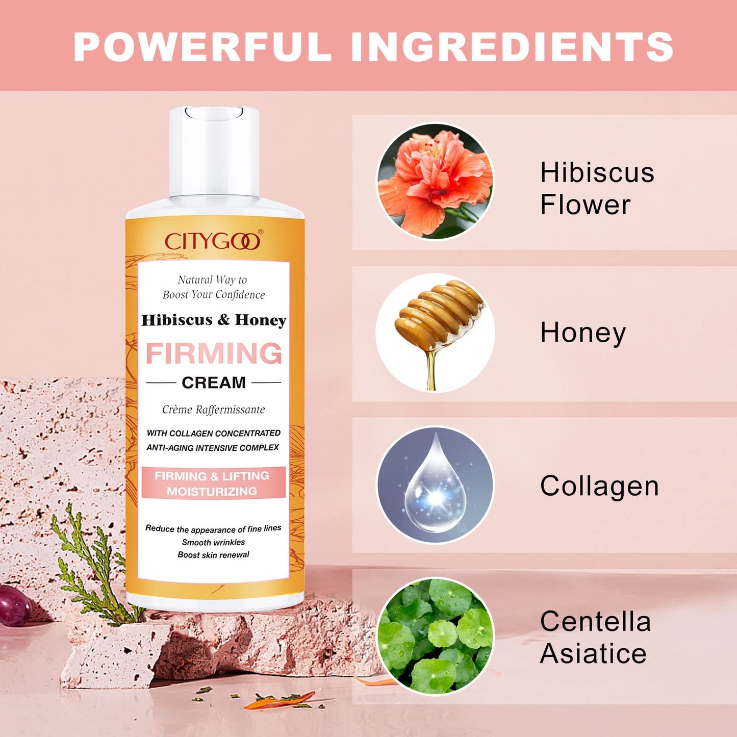 Hibiscus and Honey Firming Cream, Skin Tightening Lotion, Reduces the Look of Neck Lines CITYGOOUS supplements