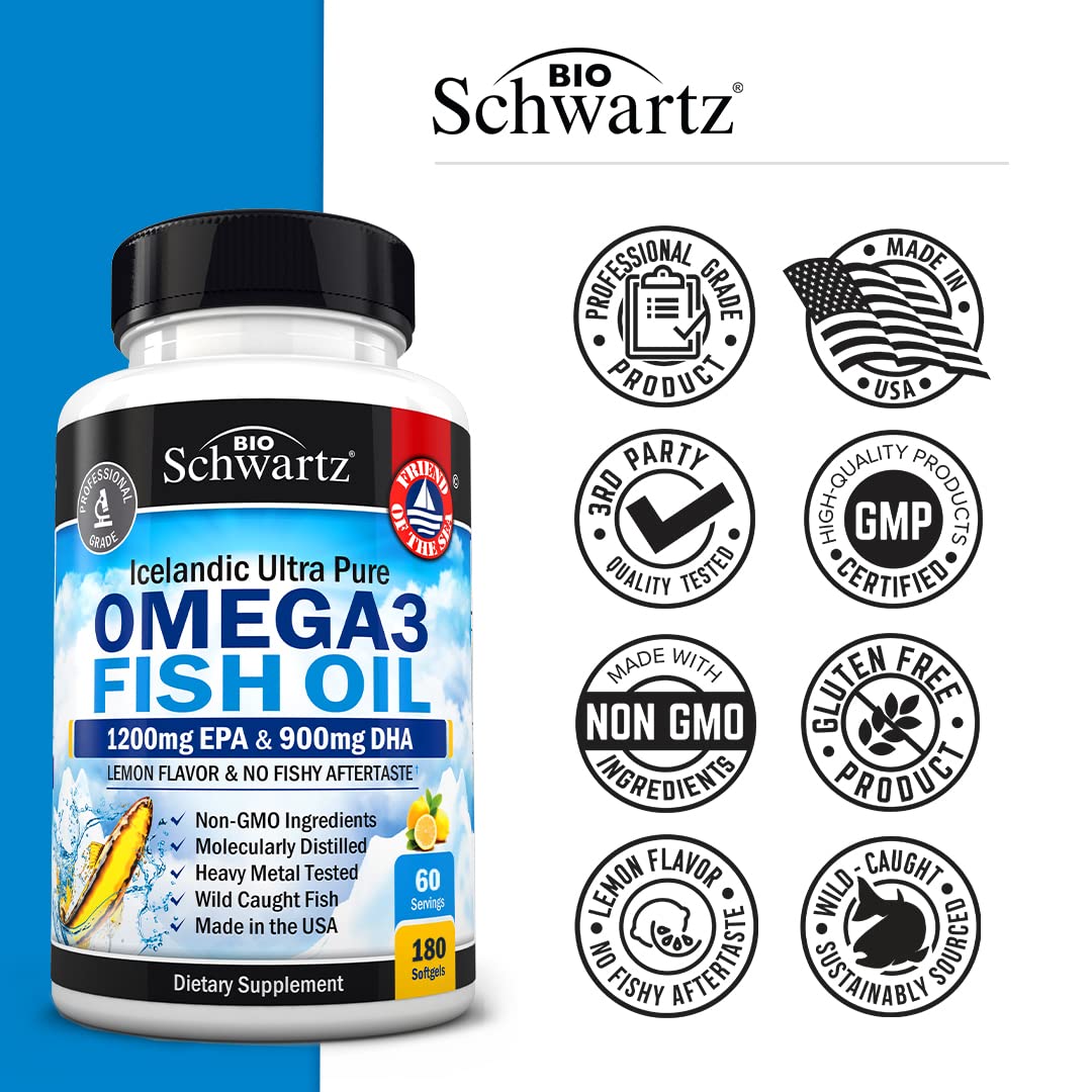 Omega 3 Fish Oil Supplement - 1200mg EPA and 900mg DHA Fatty Acid Per Serving BioSchwartzAu supplements