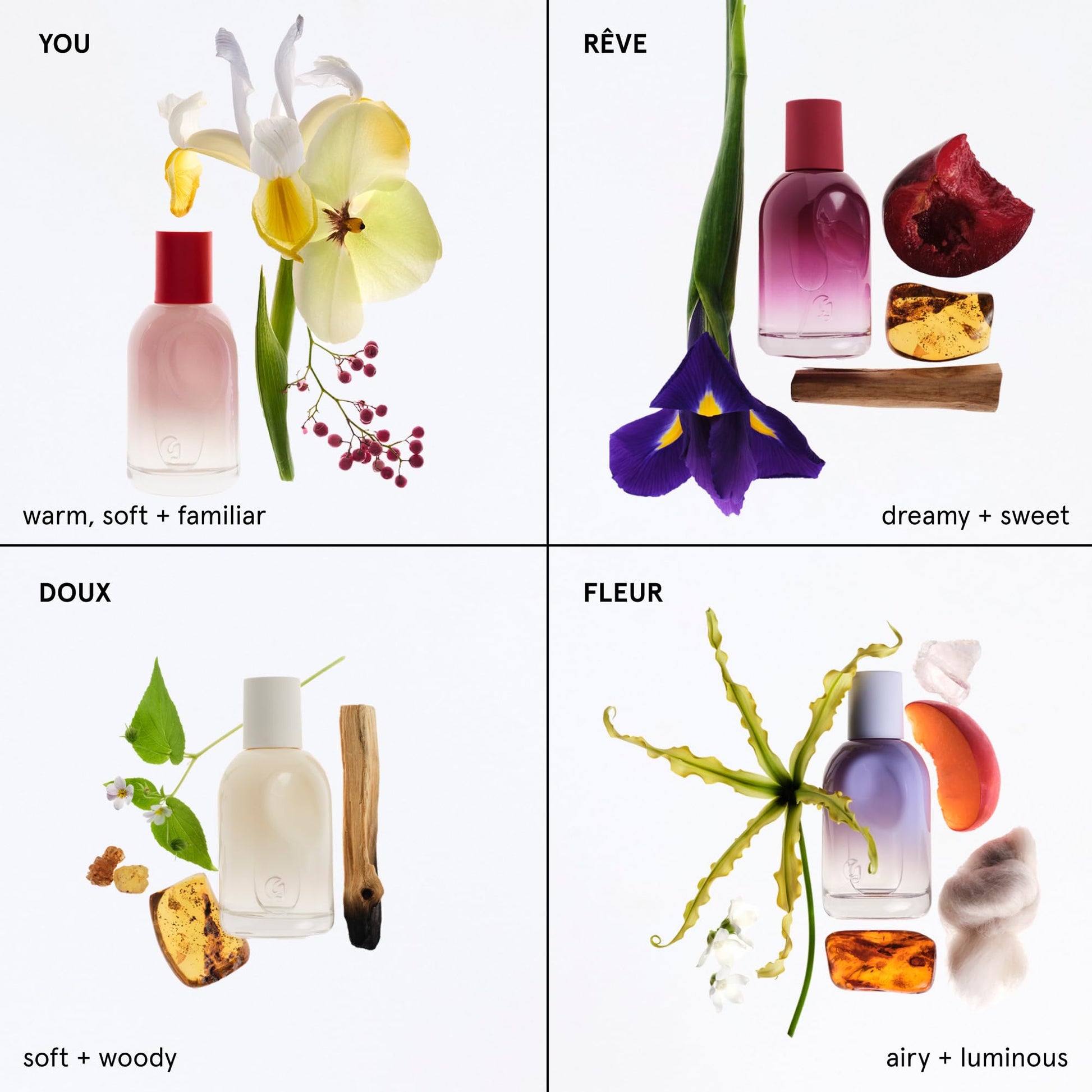 Glossier You Mini Wardrobe Fragrance Set - 4 Unisex Travel Size Eau de Parfum for Women & Men - Skin-Scent Enhancer Perfume Sampler, Smells Different on Everyone - You, Fleur, Doux, Rêve - 1.5ml Each GlossierAu supplements