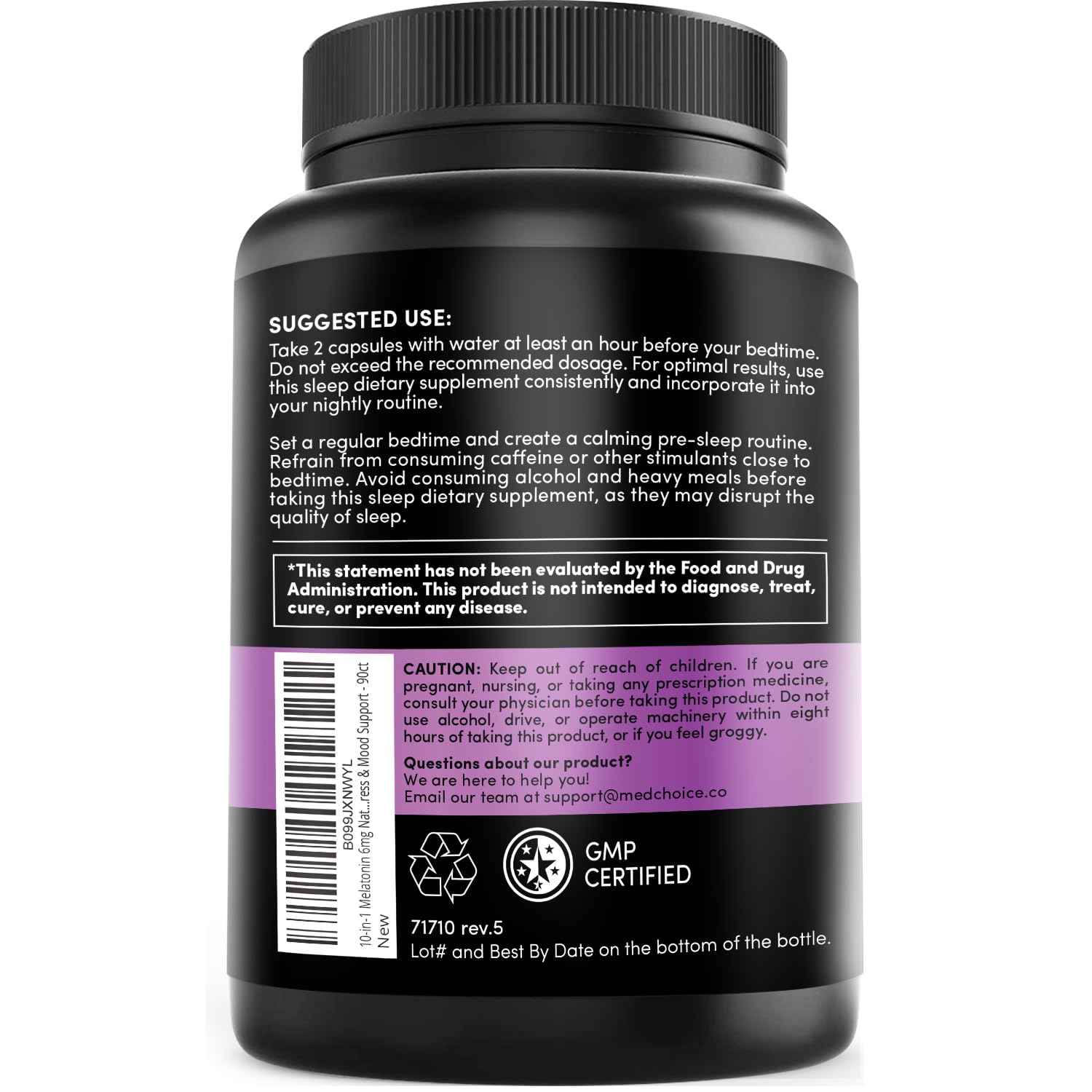 10-in-1 Melatonin Capsules - Melatonin 5mg Natural Sleep Aid for Adults MEDCHOICEUS supplements