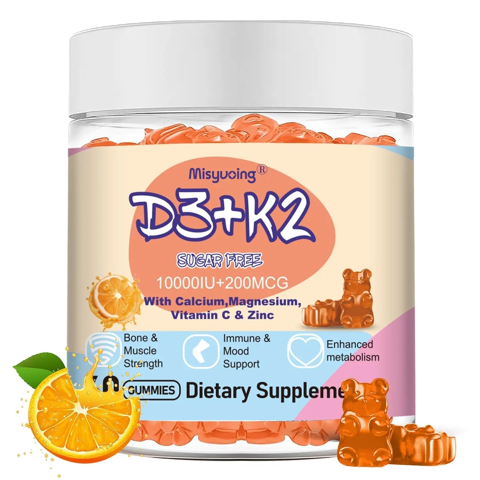 Misyvoing Vitamin D3 K2 Sugar-Free Gummies,Vitamin D3 10000 IU with K2 200mcg,VitaminC,Calcium,Magnesium,Zinc,Support for Bones MisyvoingAu supplements