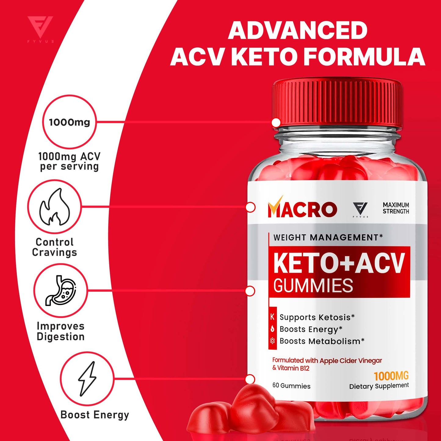 Macro Keto ACV Gummies Advanced Apple Cider Vinegar Vitamin Supplement FyvusUS supplements