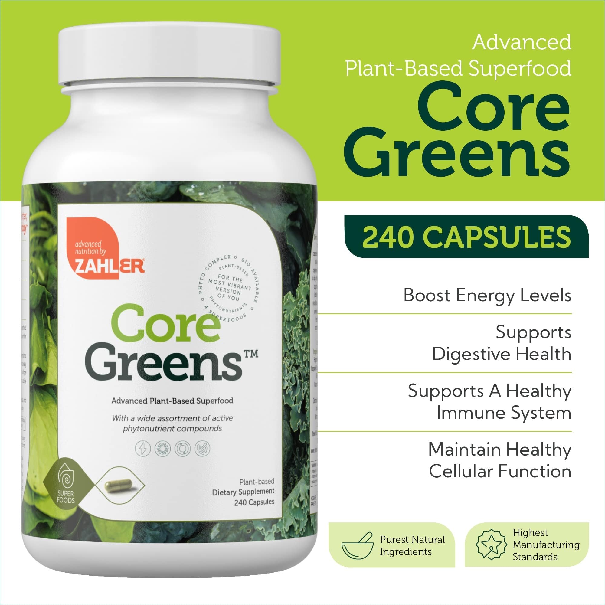 Zahler Core Greens, Superfood Greens Capsules, Super Greens with Spirulina, Chlorella, Spectra Blend and More, Kosher, 240 Capsule (240 Capsules) ZahlerAu supplements