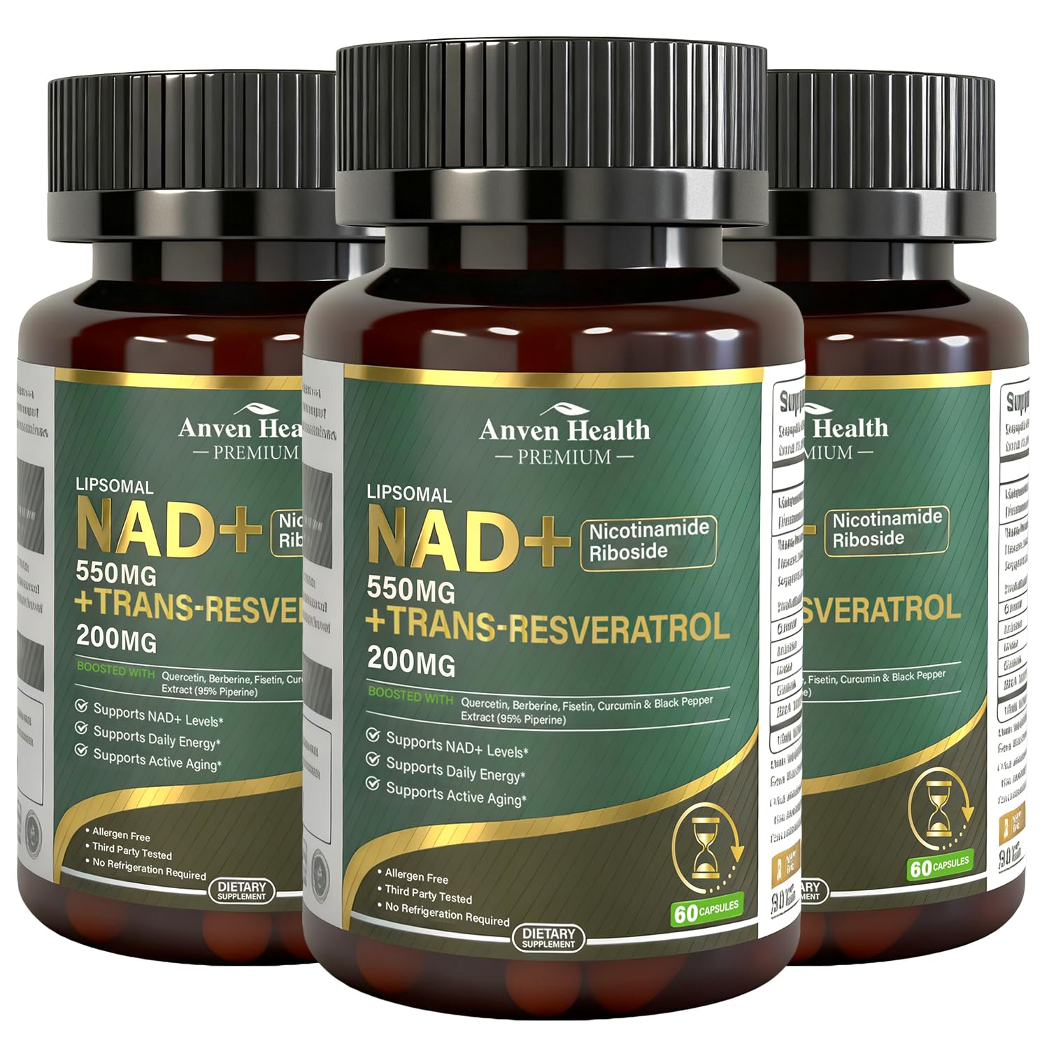 Anven Health Liposomal NAD+ Resveratrol Supplement - NMN Alternative with Trans-Resveratrol, Quercetin & Fisetin - NAD Plus for Women and Men, Cellular Energy & Healthy Aging, Non-GMO | 180 Capsules Anven HealthAu supplements