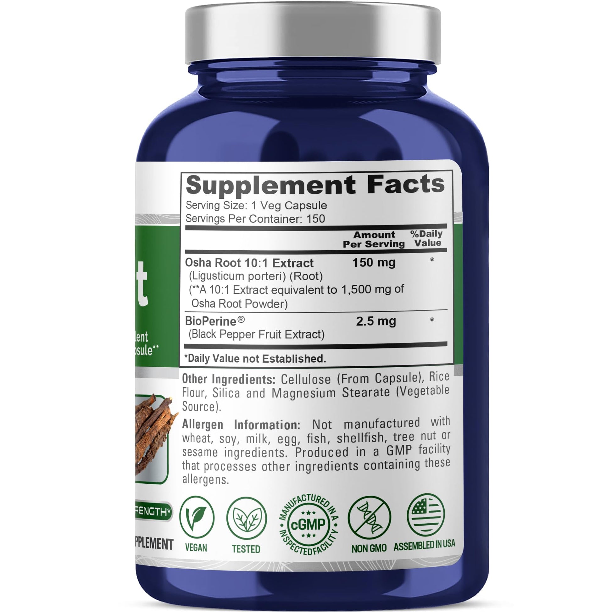NusaPure OSHA Root Extract 1500 mg per Vegan Caps - 150 Count (10:1 Extract, Non-GMO, Vegan, Bioperine) Ligusticum Porteri NusaPureAu supplements