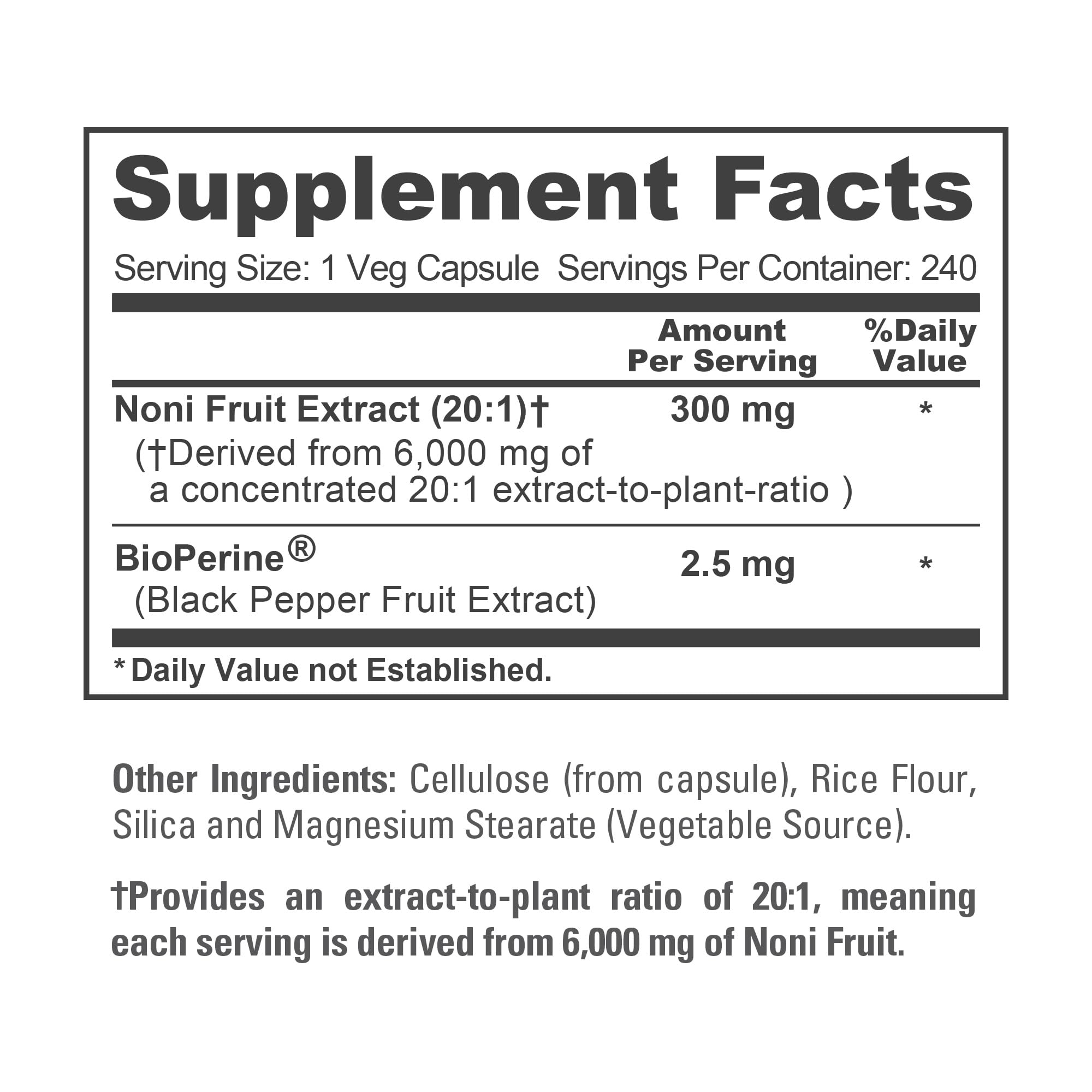 NusaPure Noni Fruit 20:1 Extract, 300 mg Equivalent to 6,000 mg 240 Capsules Suitable for Vegetarian/Vegan, Non-GMO NusaPureAu supplements