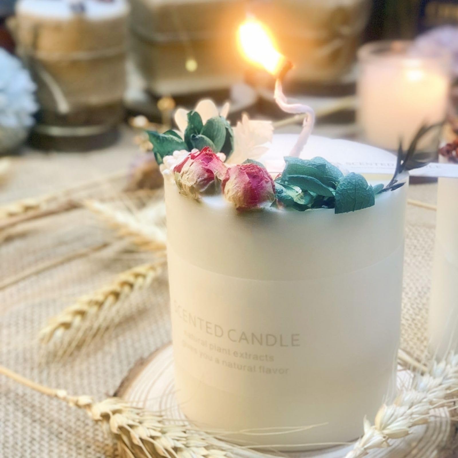 Natural Soy Scented Pillar Candles with Glass, Classic 10 oz Luxury Non Toxic White Bathroom Candle uniqiconAu supplements