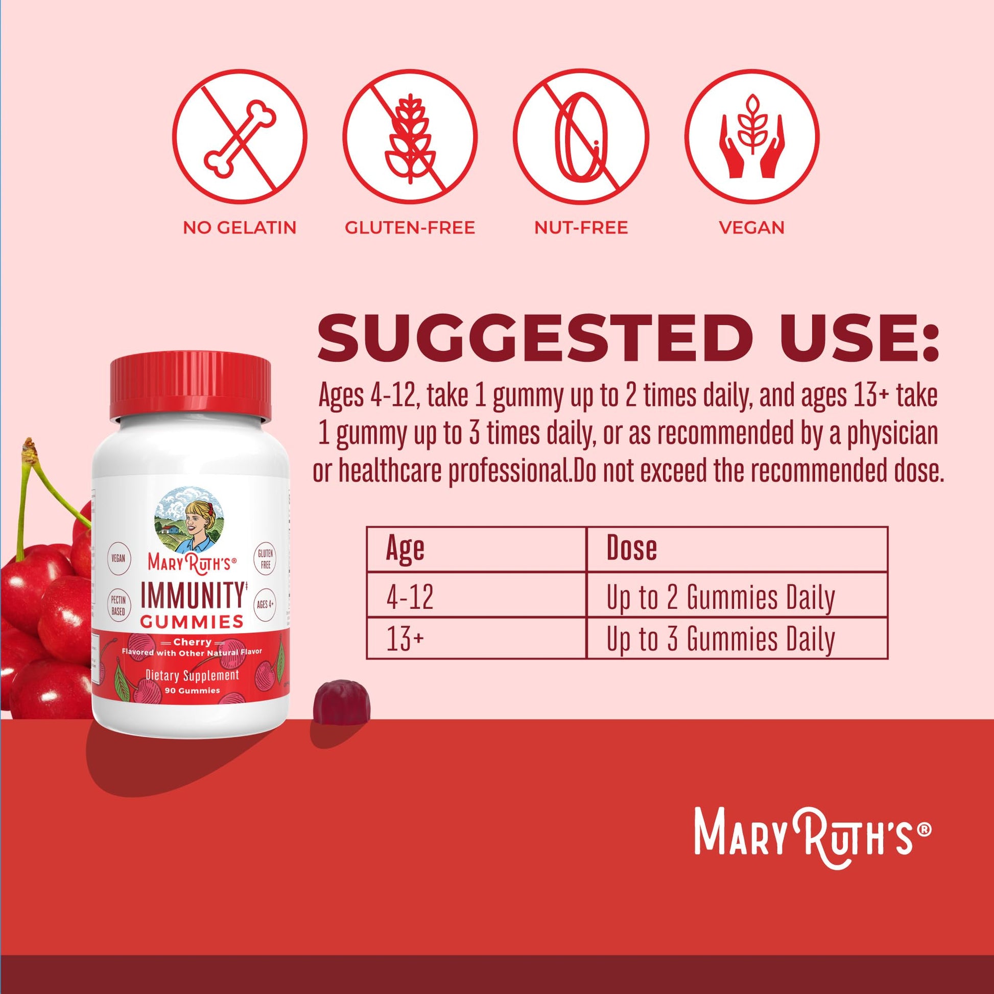 Mary Ruth's 5-1 Immunity Gummies with Elderberry for Kids & Adults | Cherry | Pectin Based | Vegan | 90 Count MARYRUTH'SUS supplements