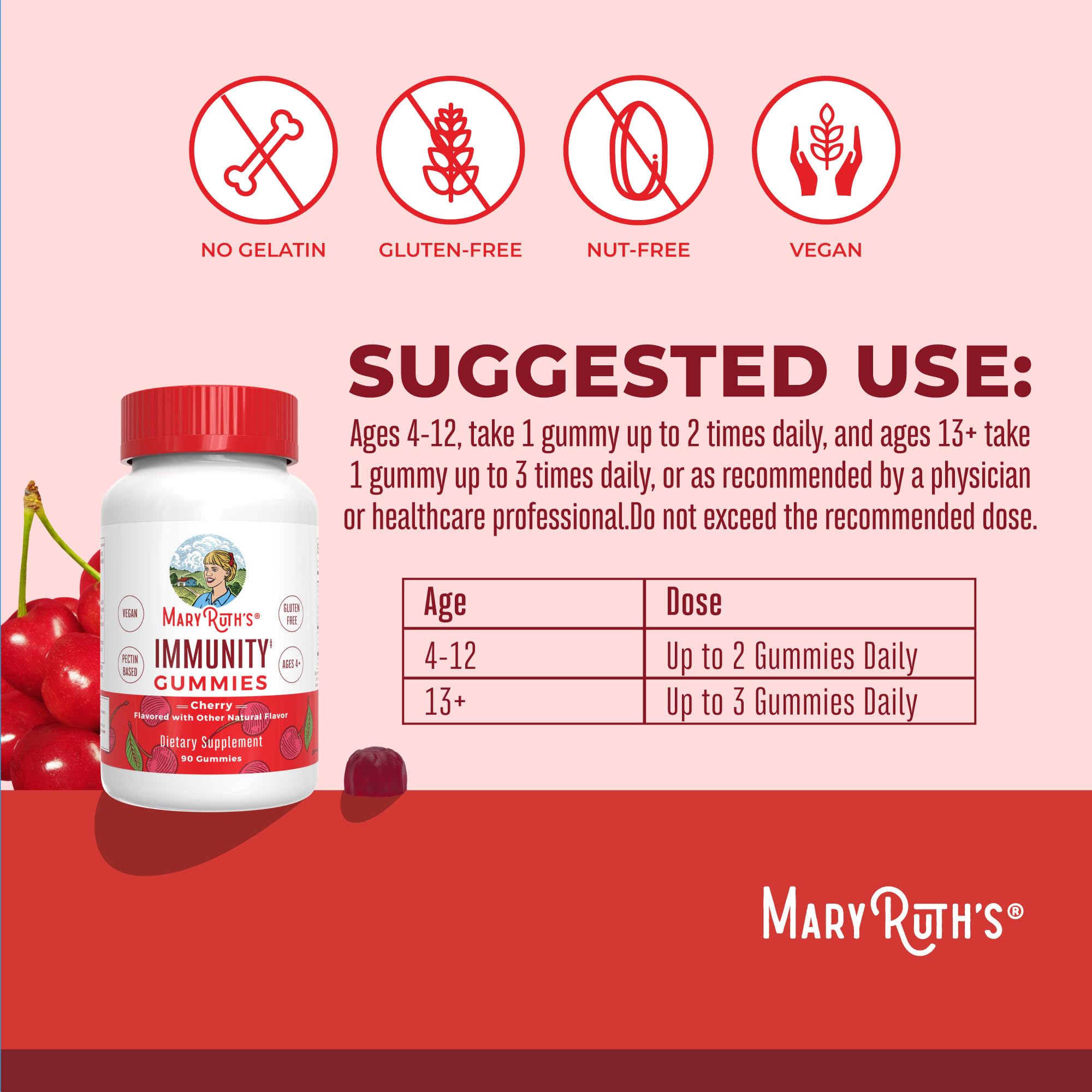 Mary Ruth's 5-1 Immunity Gummies with Elderberry for Kids & Adults | Cherry | Pectin Based | Vegan | 90 Count MARYRUTH'SUS supplements