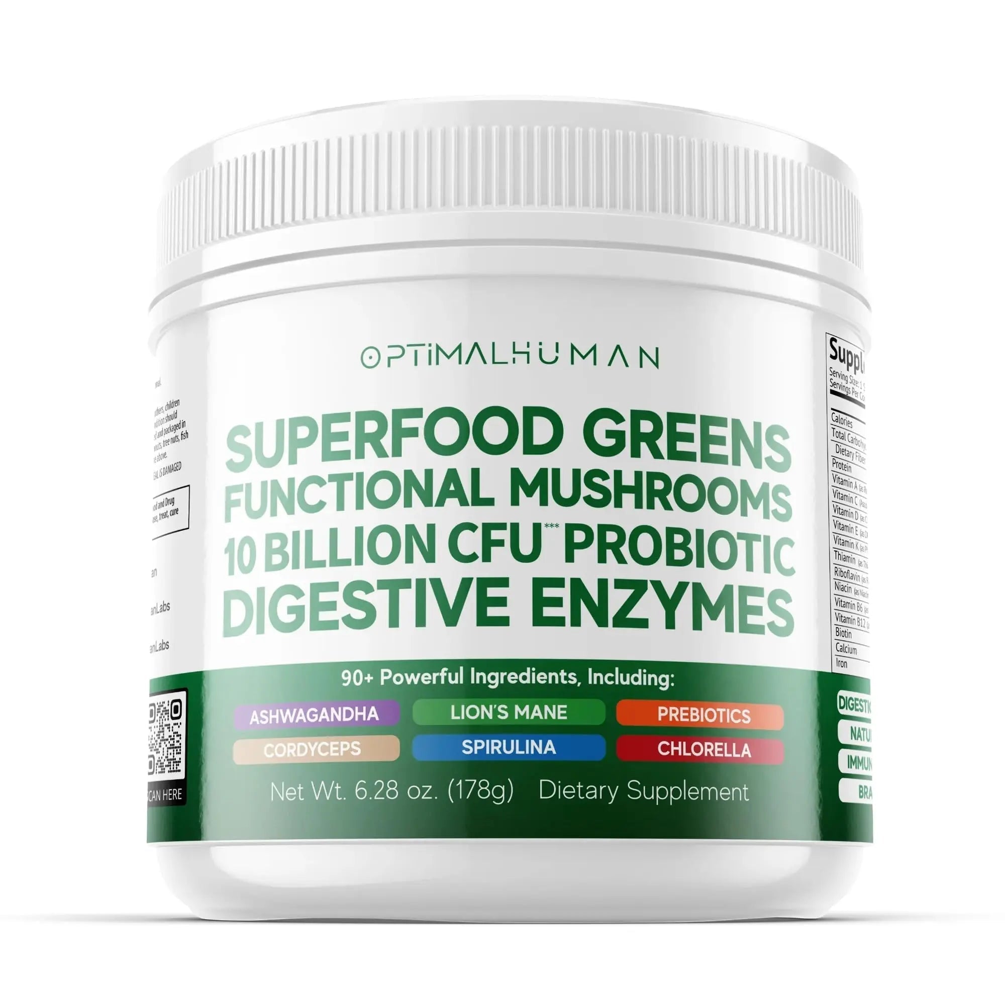 Optimal Human Superfood Greens Powder – 90+ Ingredient Blend with Lion’s Mane Supplement, Ashwagandha & Turmeric O HAu supplements