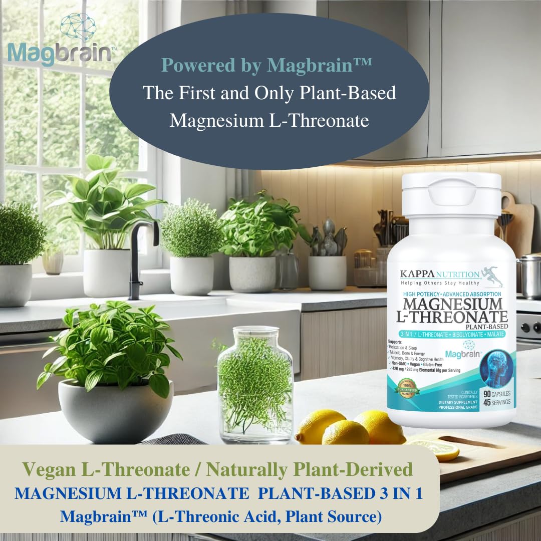 Kappa Nutrition Powered by Magbrain™ Magnesium L-Threonate Plant-Based, 90 Vegan Capsules, 420mg Elemental Magnesium (3 Capsules) from 2,253mg, Brain, Sleep & Muscle Support. KAPPA NUTRITIONAu supplements