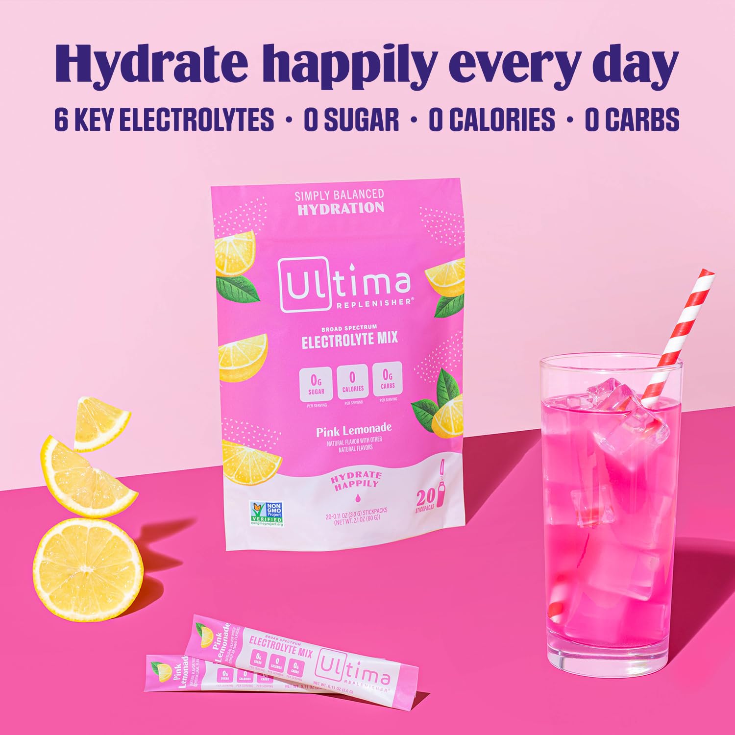 Ultima Replenisher Daily Electrolyte Drink Mix – Pink Lemonade, 20 Stickpacks – Hydration Ultima ReplenisherAu supplements