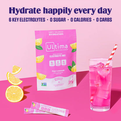 Ultima Replenisher Daily Electrolyte Drink Mix – Pink Lemonade, 20 Stickpacks – Hydration Ultima ReplenisherUS supplements